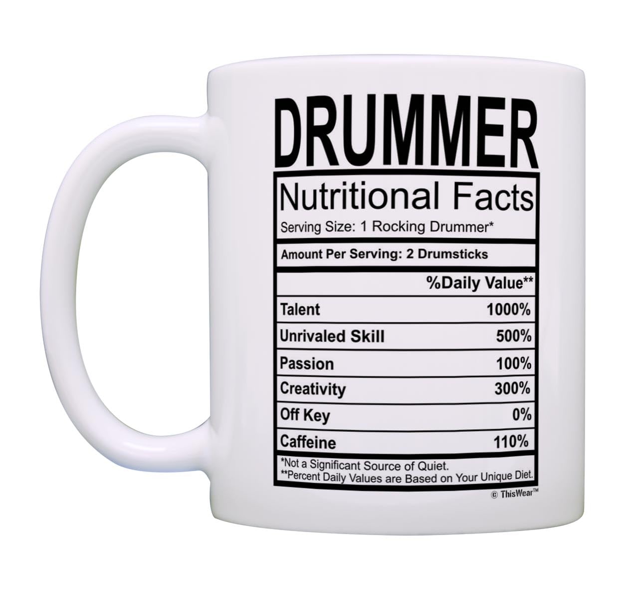 Marching Band Gifts Drummer Nutritional Facts Label Drums 2 Pack Gift 11Oz Ceramic Coffee Mugs Tea Cups White