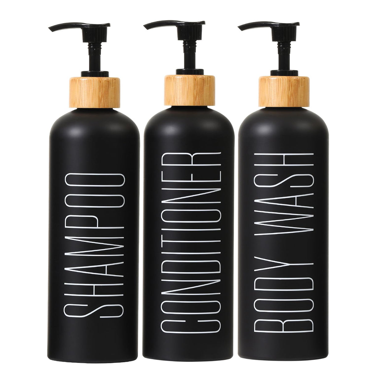 Homcdaly 16Oz 3-Pack Refillable Black Bathroom Shower Set - Empty Bottles With Pump For Shampoo, Conditioner, Or Body Wash