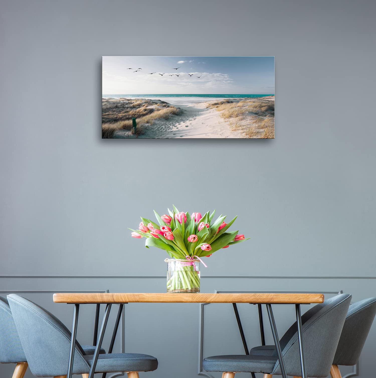 Kzku Beach Wall Decor Ocean Canvas Art Pictures For Bedroom Living Room Offico Framed Bathroom Paintings Prints Sunshine Sea Dun