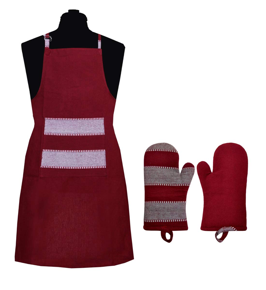 Sbnlifestyle Cotton Yarndyed Apron With Center Pocket, Adjustable Buckle On Top And 2 Long Ties On Both Sides And Heat Proof 2