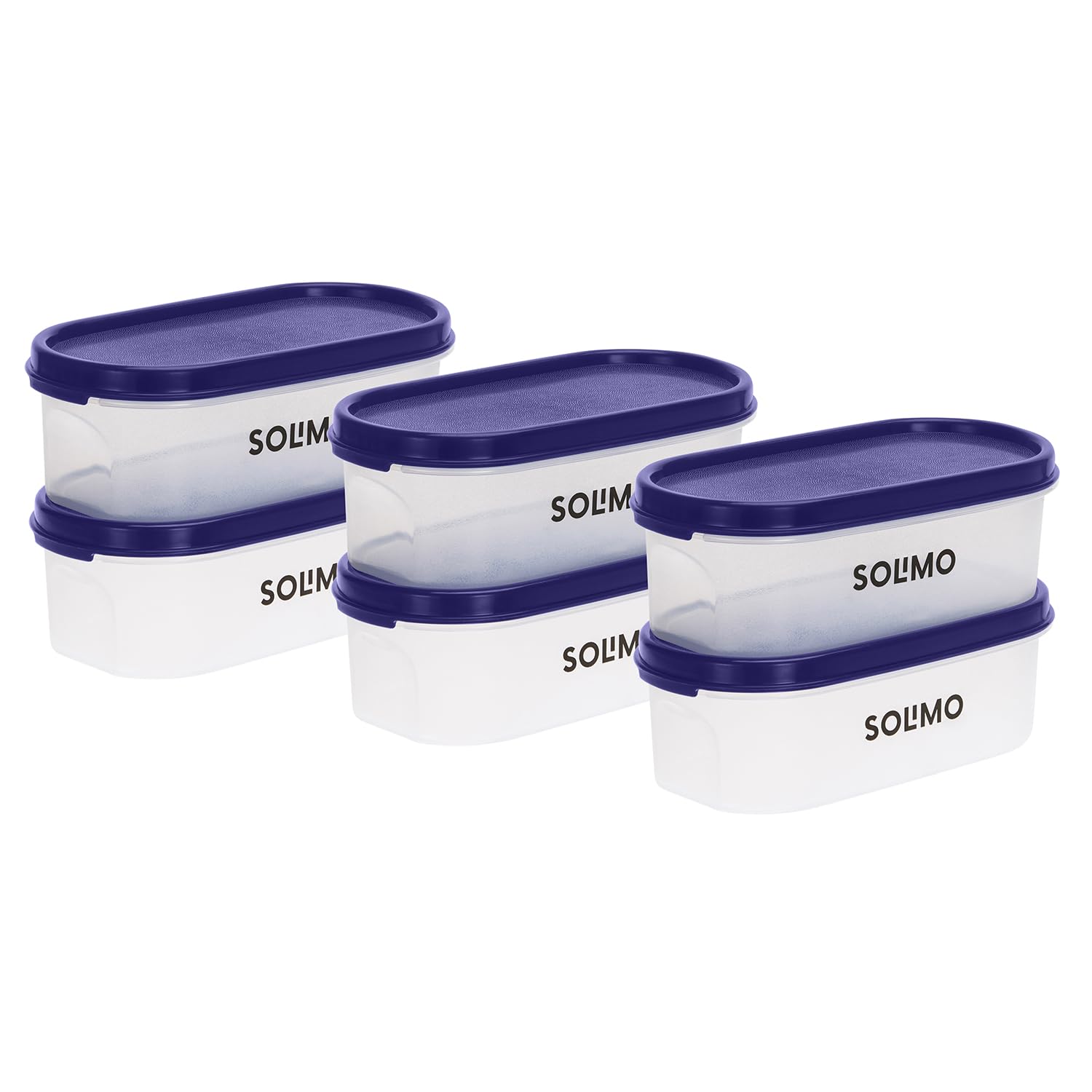 Amazon Brand - Solimo Modular Plastic Storage Containers With Lid | Airtight | Bpa-Free | Set Of 6 | 600 Ml (Transparent)