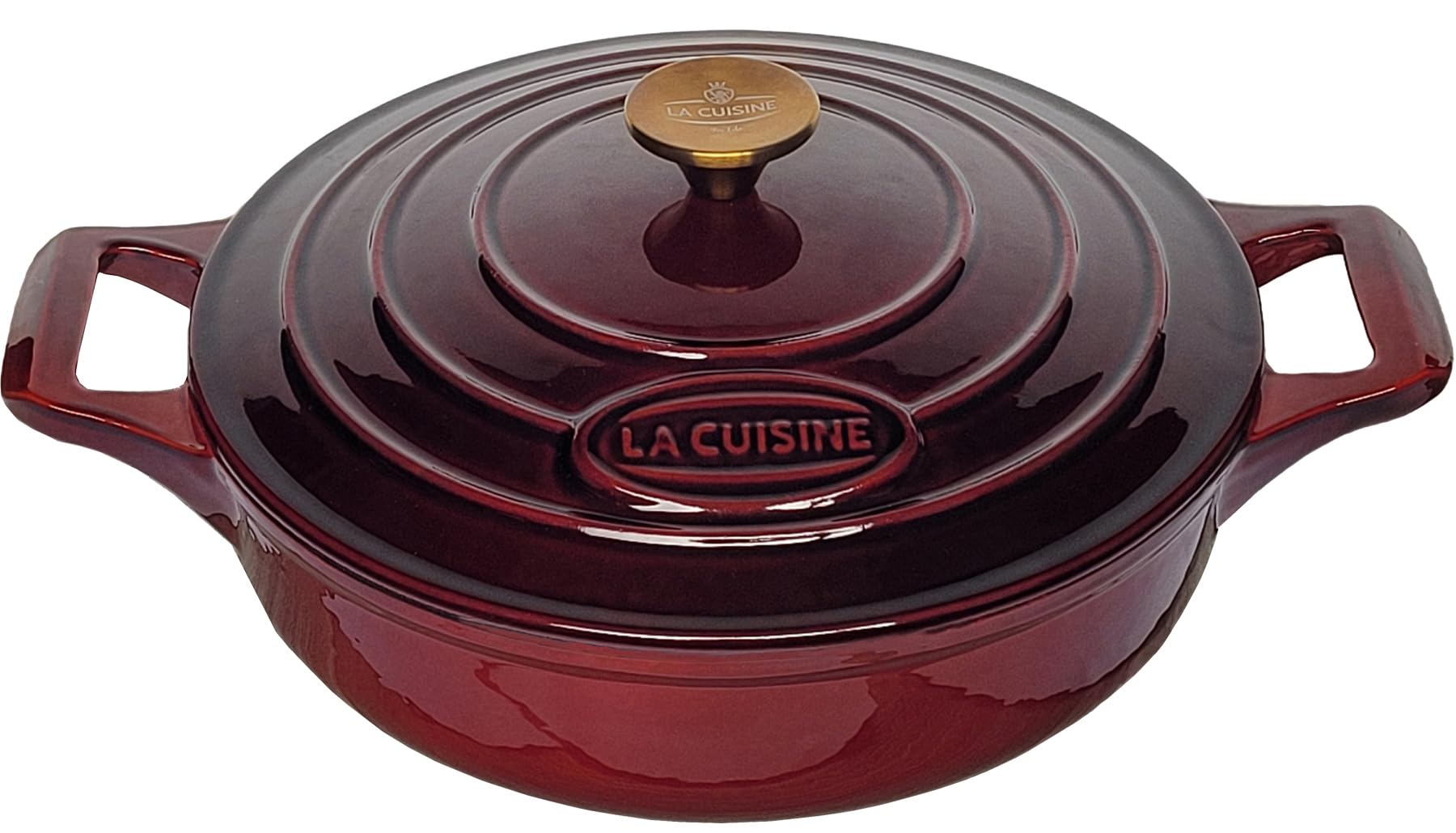 La Cuisine Enameled Cast Iron Shallow Casserole Dish Saute Pan Braising Pan 28Cm Dia. 3.5 L, Internal Matte Black Enamel Coating