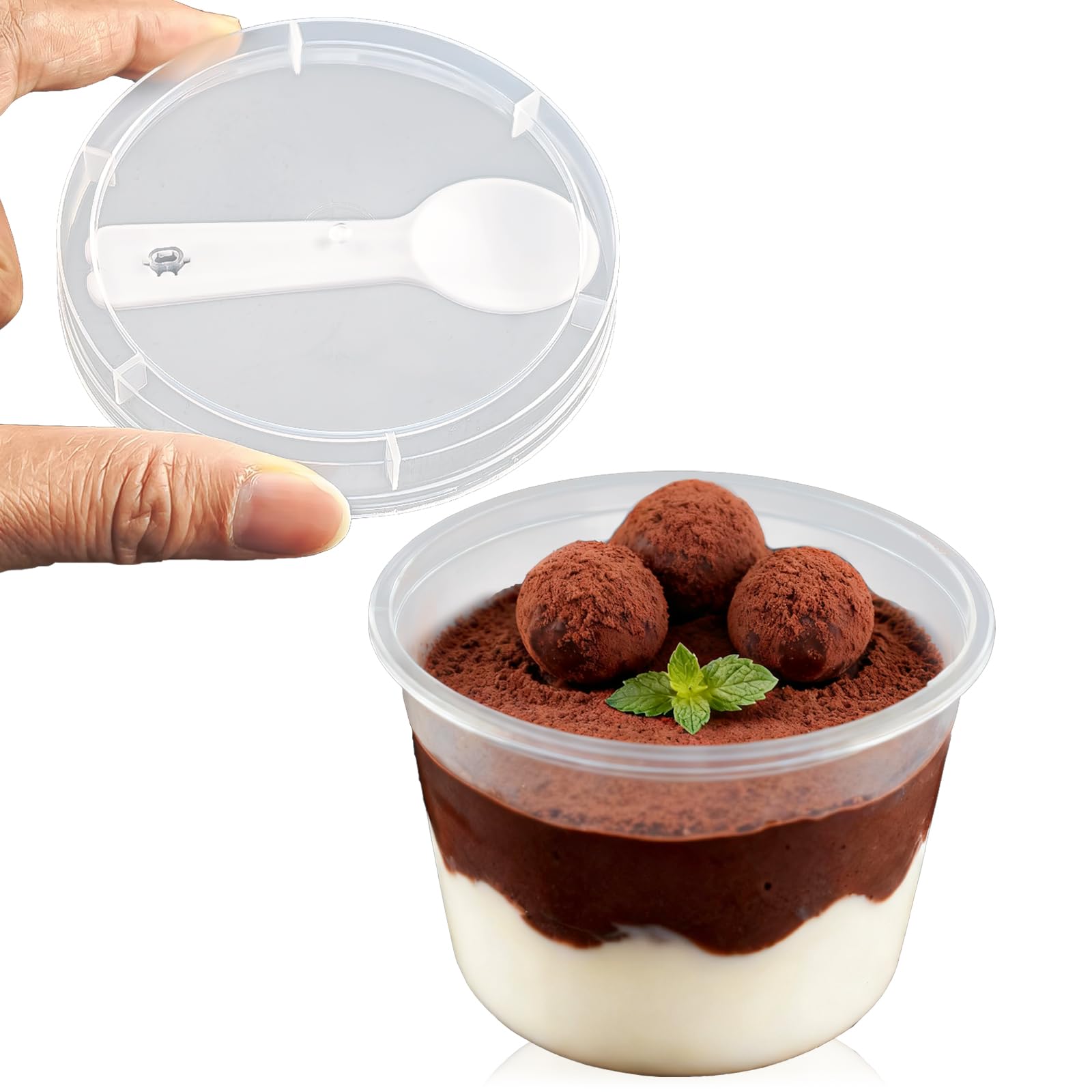 Nefocar 8oz 25 Pack Plastic Dessert Cups with Lids and Spoons