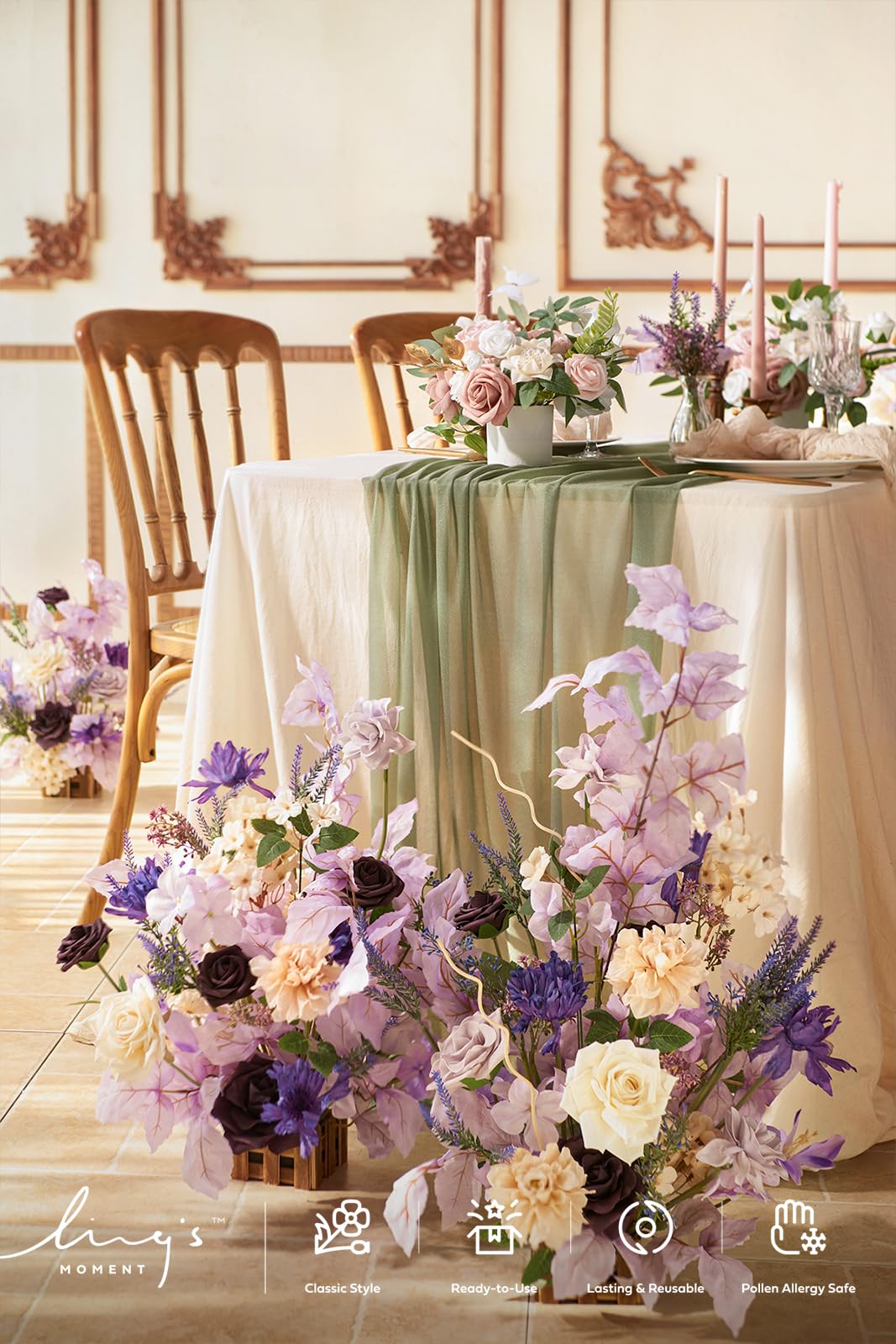 Ling 'S Moment 14Ft Sage Green Chiffon Like Table Runner With Silver Sparkle Light Green Sheer Table Runner For Wedding Rustic B
