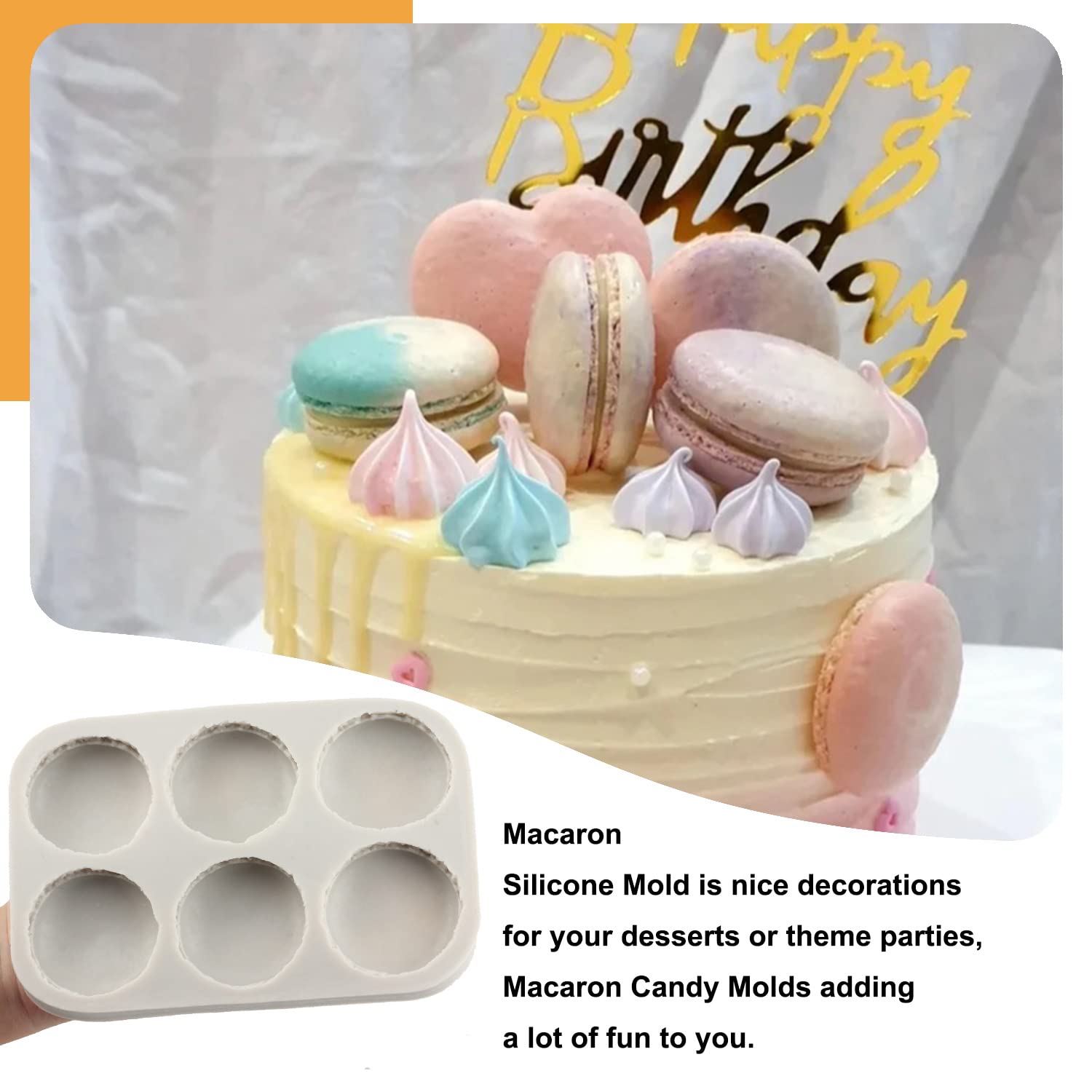 Sijiangmold 6-Cavity 3D Macaron Hamburger Silicone Molds Macaron Fondant Mold For Cake Decorating Cupcake Topper Chocolate Candy