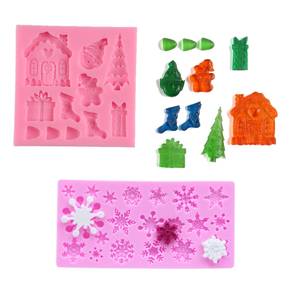 2Pcs Mini Christmas Snow Gingerbread Man Elf Gift Socks House Tree Silicone Mold For Diy Chocolate Candy Fondant Cake Decor Wax
