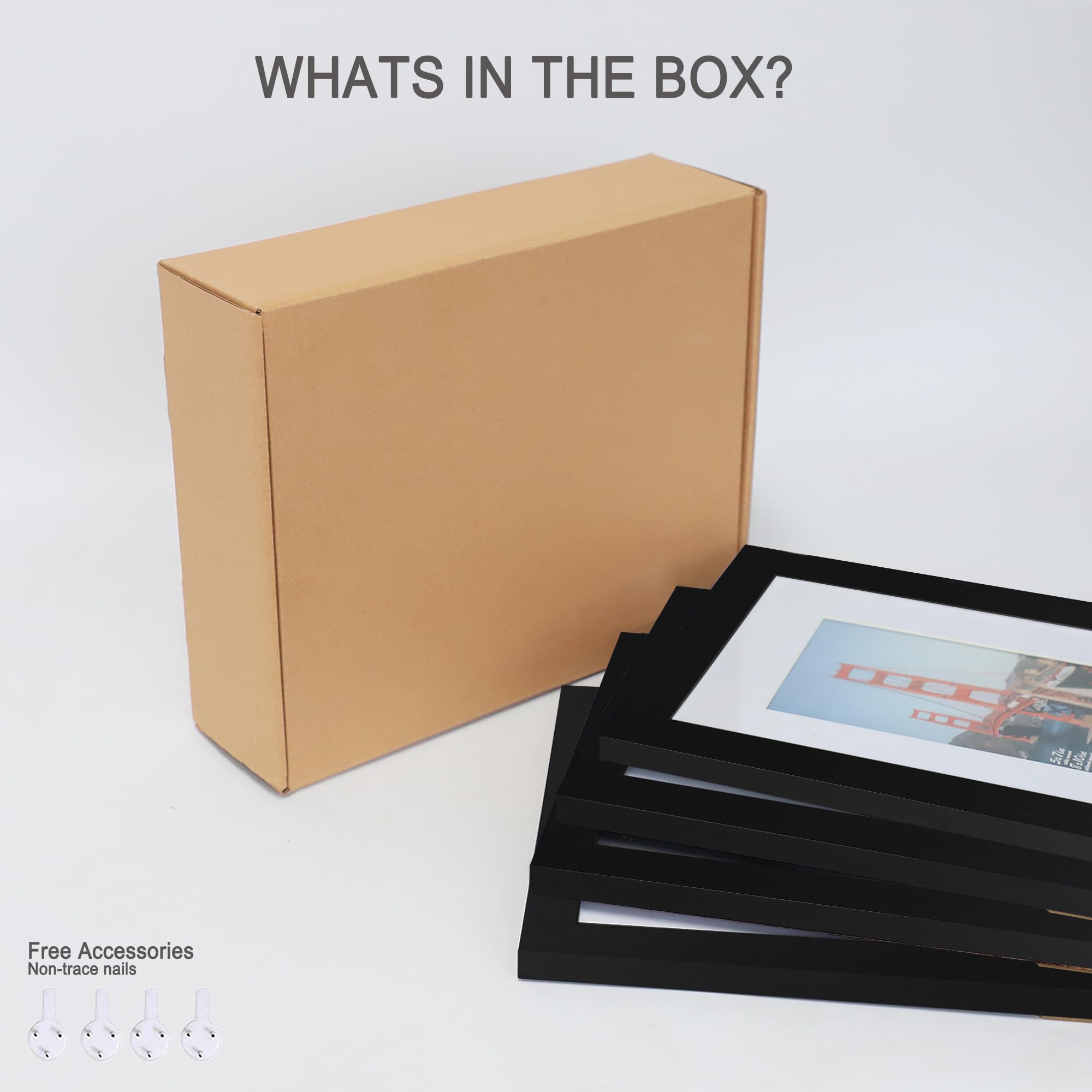 Hongkee 5x7 Picture Frame Set of 4, Made of Real Glass and Black Wooden Frame, 5 by 7 Photo for Wall or Tabletop - Display Pictu