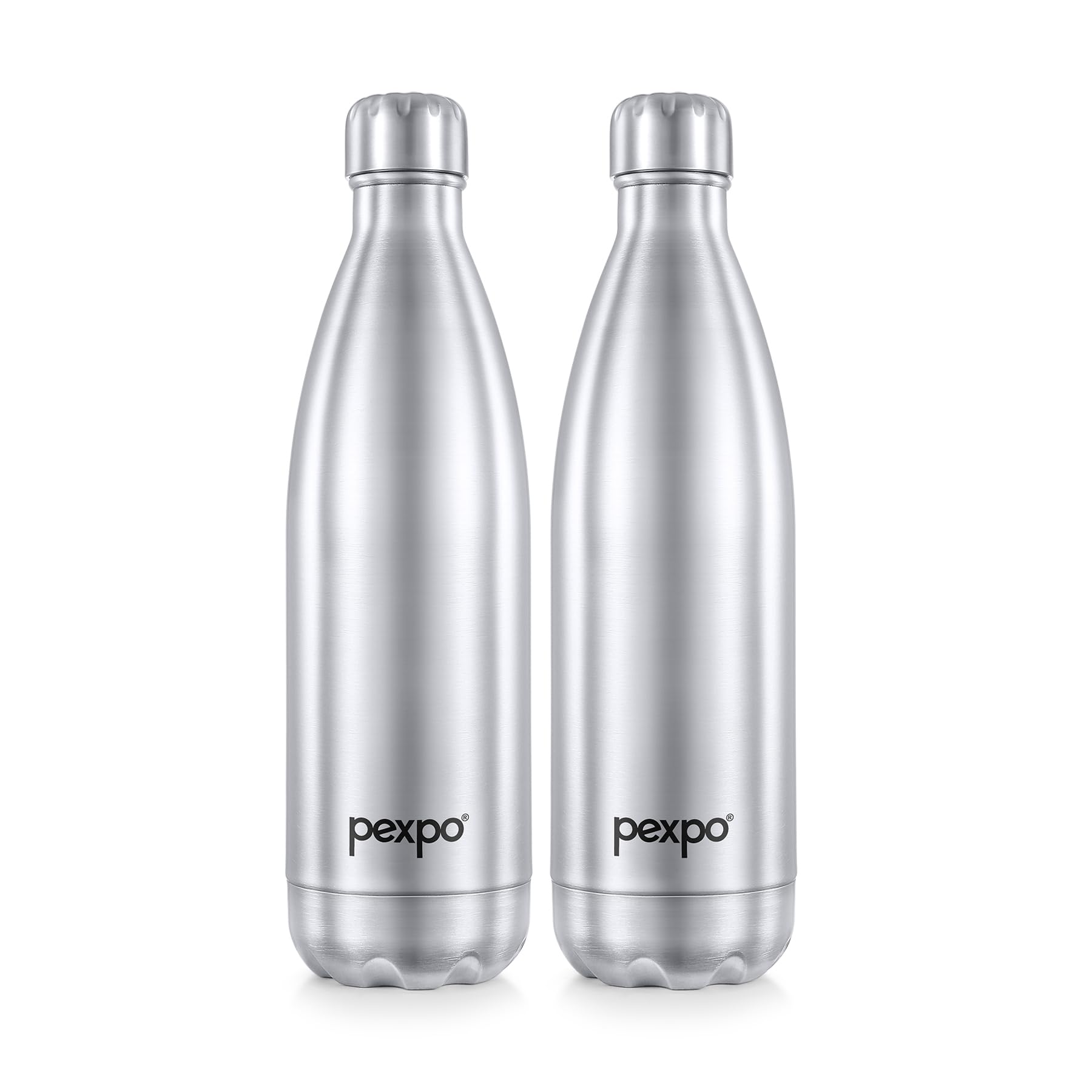 Pexpo Electro Hot & Cold Isi Certified Flask | Stainless Steel Water Bottle - 1000Ml Silver, Pack Of 2 | Thermoflask | Office Bo