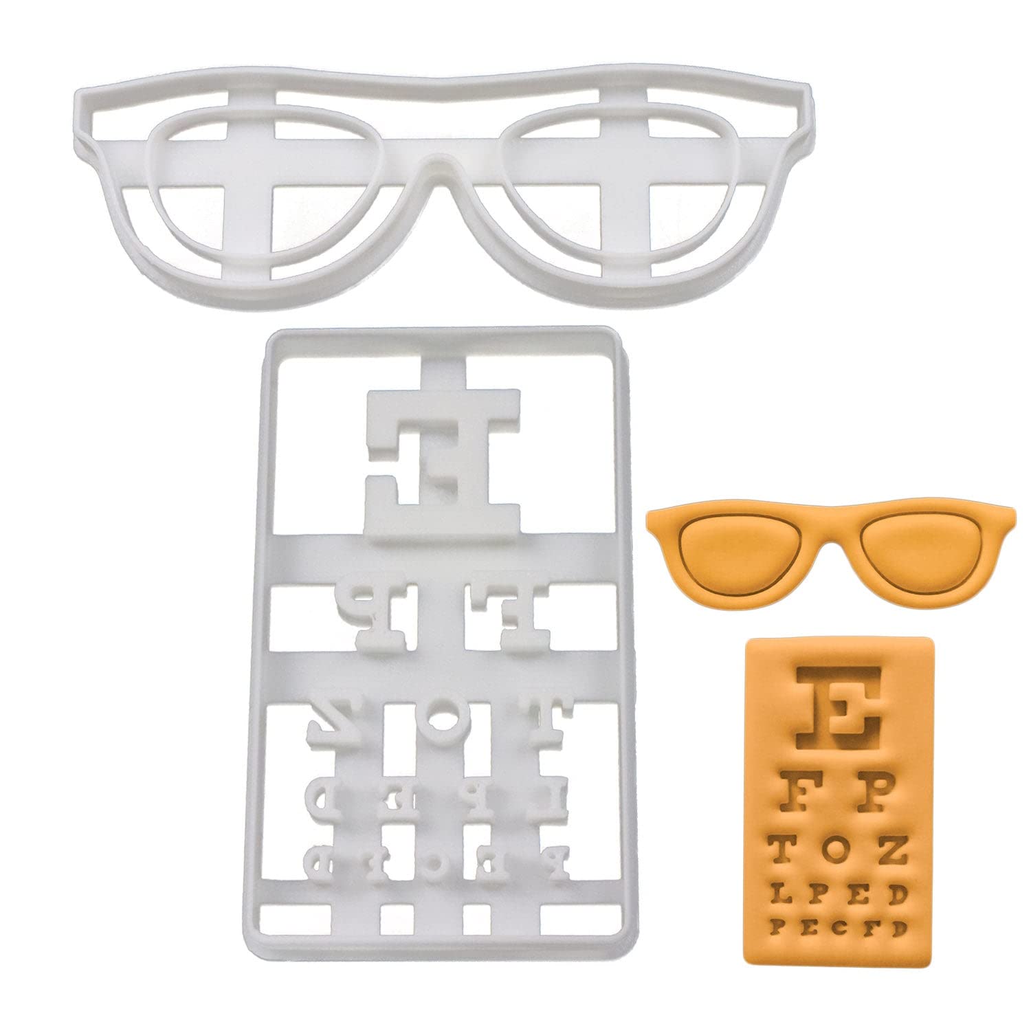 Set Of 2 Optomology Themed Cookie Cutters (Designs: Snellen Chart And Spectacles), 2 Pieces - Bakerlogy