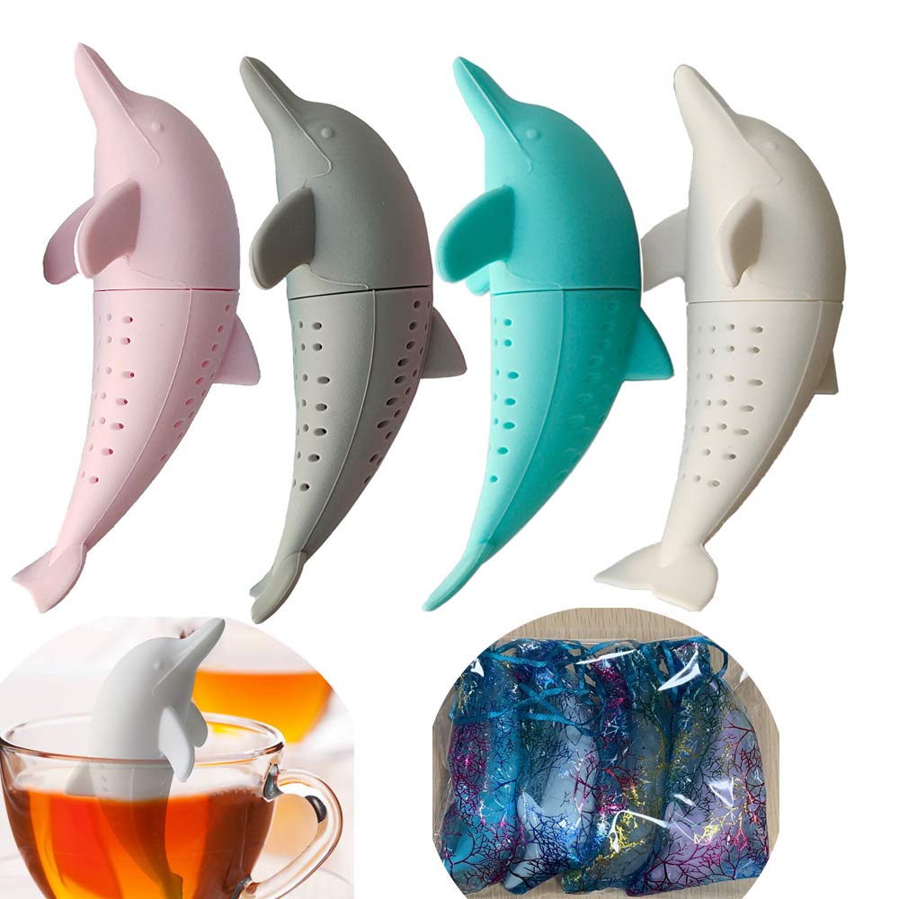 Dolphin Tea Infuser Tea Filter Cute Animal Loose Leaf Tea Infuser Tea Strainer Silicone Tea Strainer For Tea Lovers 4-Pack Perfe