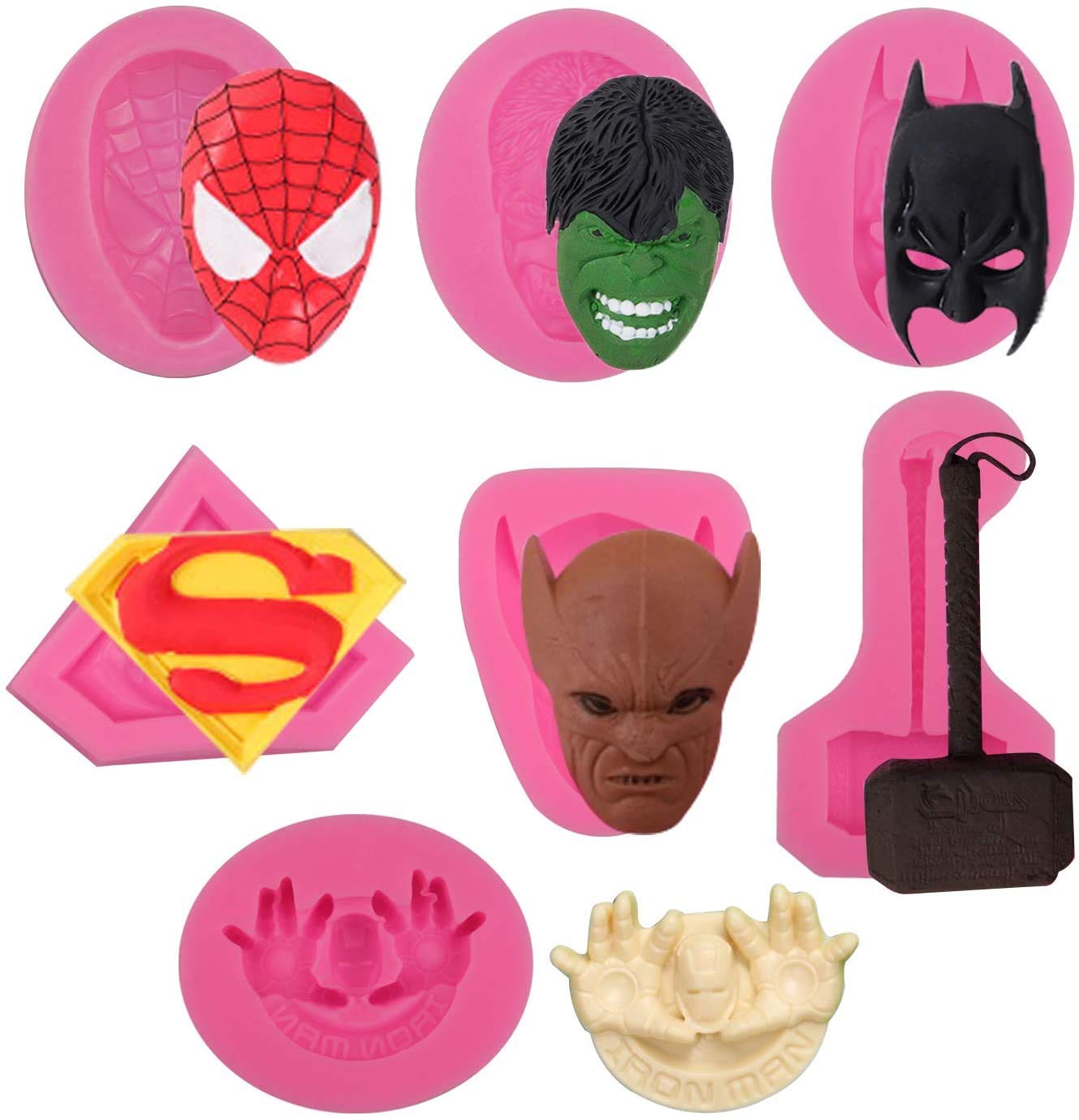 7 Pack Superhero Silicone Fondant Molds Candy Chocolate Fondant Molds for Cake Decorations