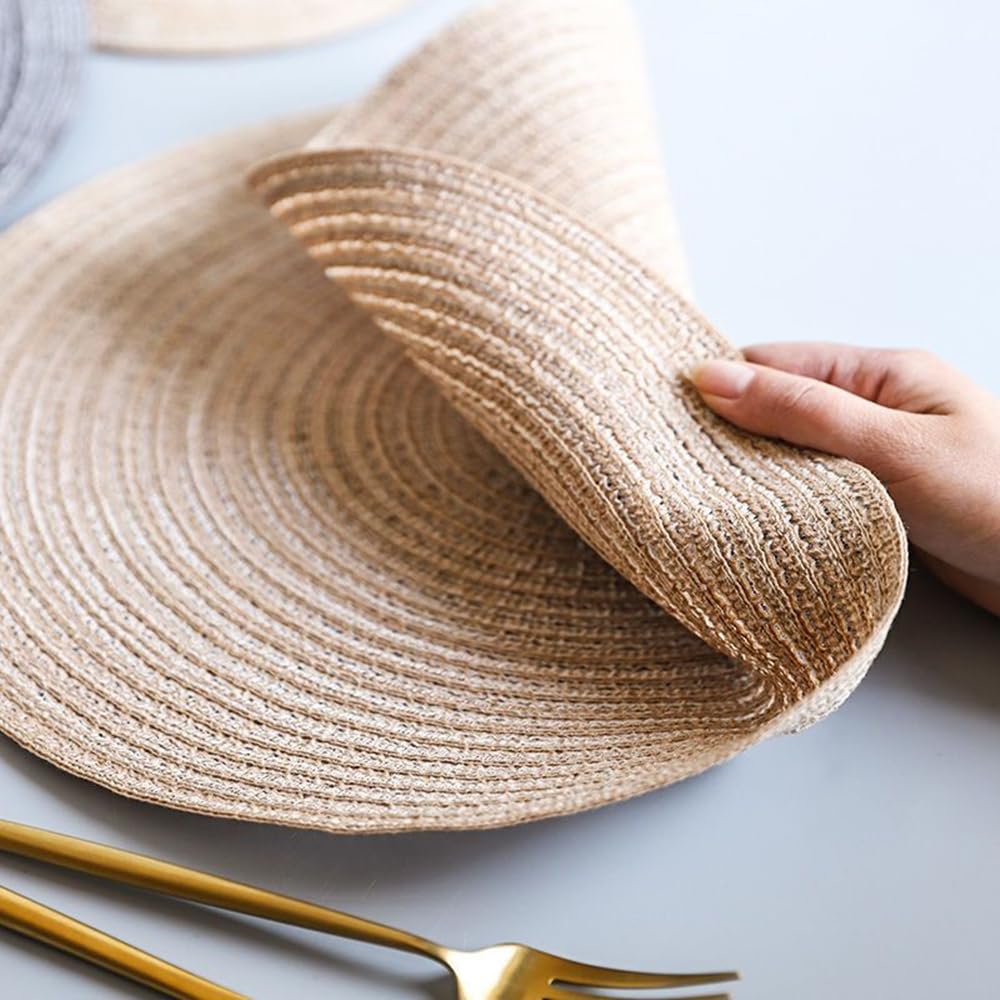 Abuzhen 15 Inch Round Placemats Set Of 6 Heat-Resistant Stain Resistant Anti-Skid Washable Polyproplene And Cotton Table Mats Pl