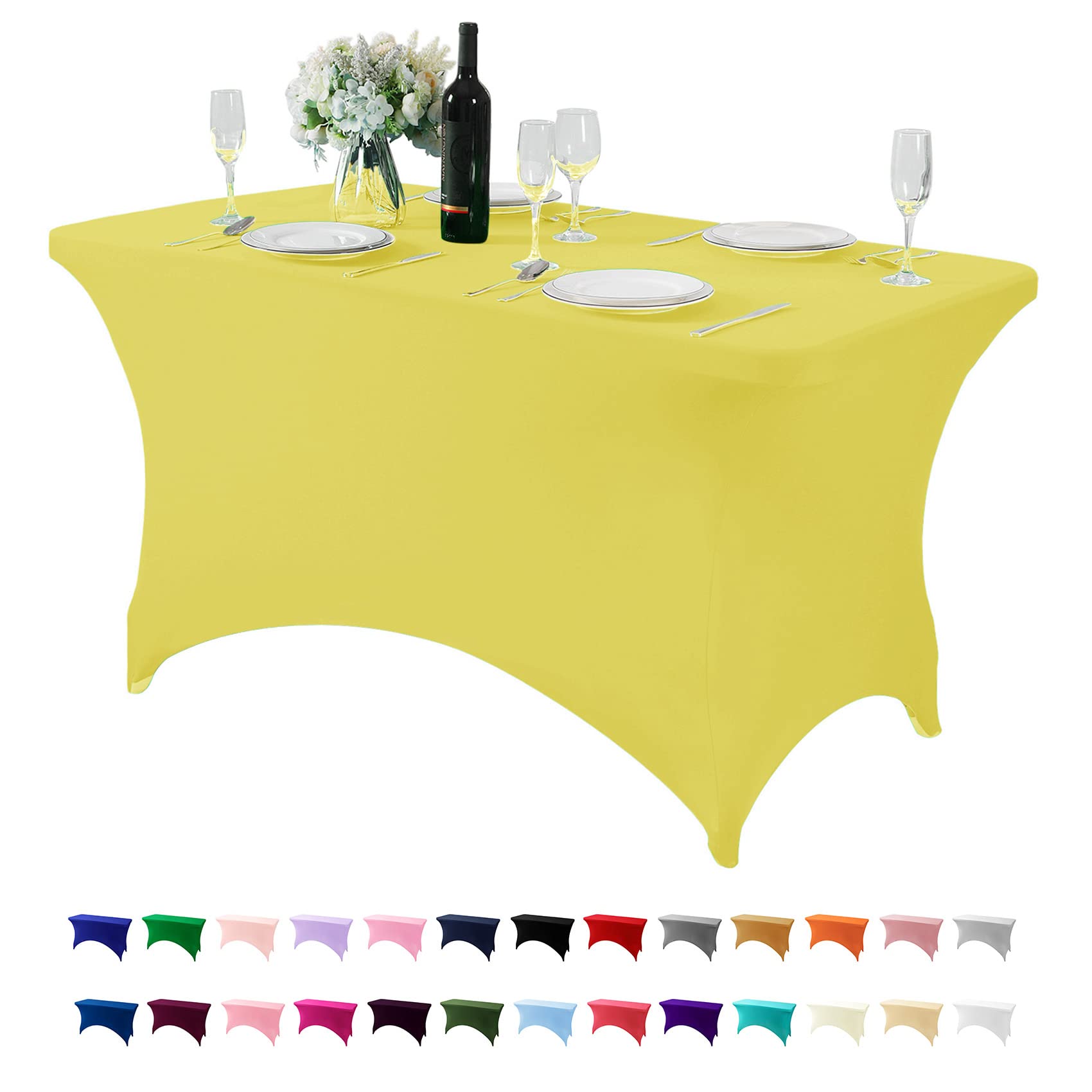 Hezuzo Spandex Table Cover For 4Ft Table Universal Fitted Stretch Tablecloth For Party, Banquet, Wedding And Events-Yellow