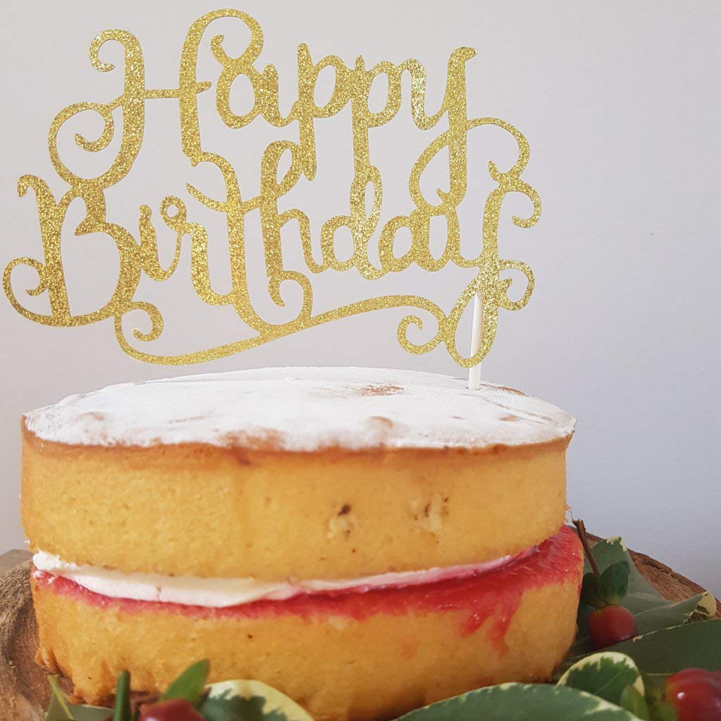 Flairs New York Happy Birthday Decorations Cake Toppers Party Props (Pack of 1 Cake Topper  Gold Glitter Happy Birthday)