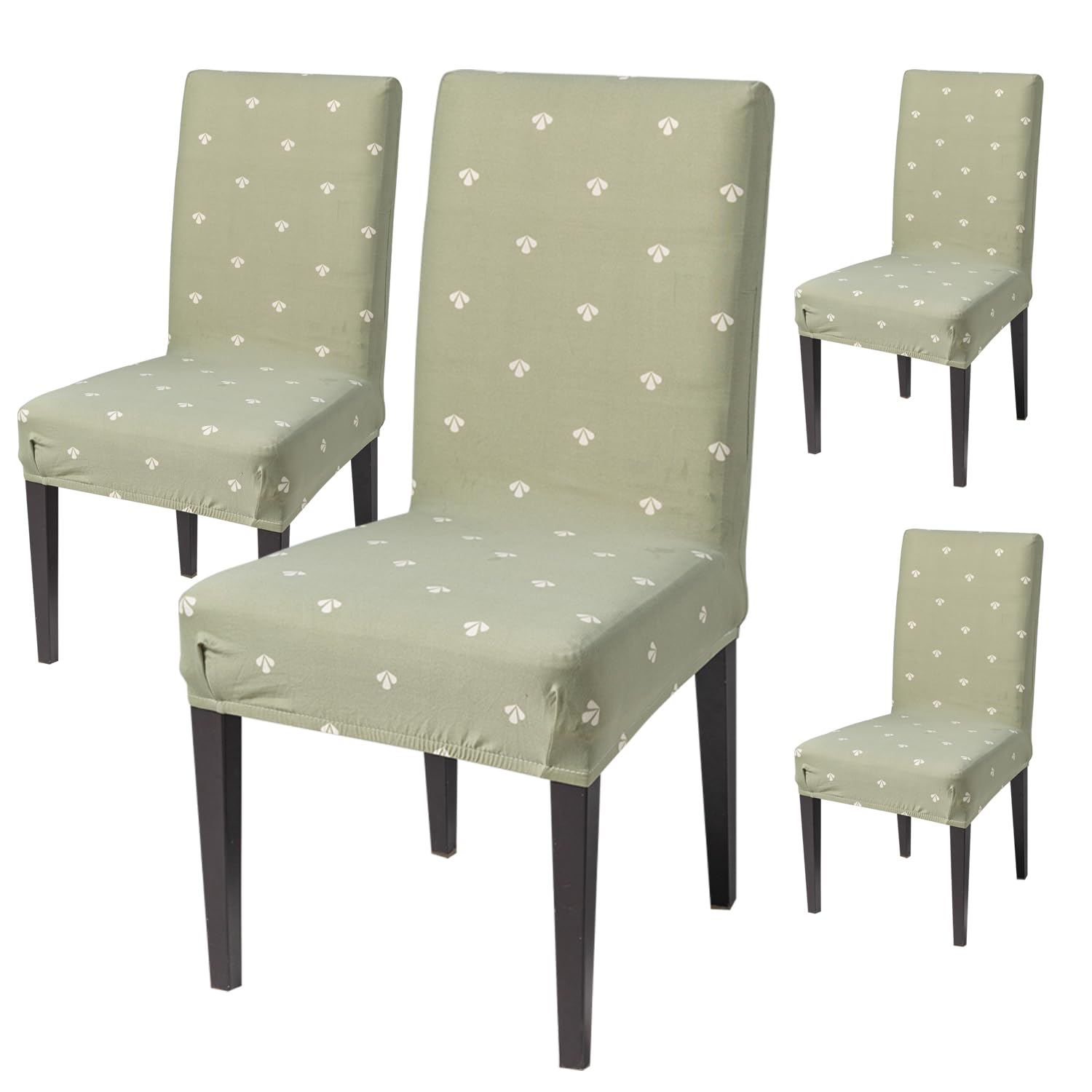 House Of Quirk Elastic Chair Cover Stretch Removable Washable Short Dining Chair Cover Protector Seat Slipcover (Pack Of 4, Neem