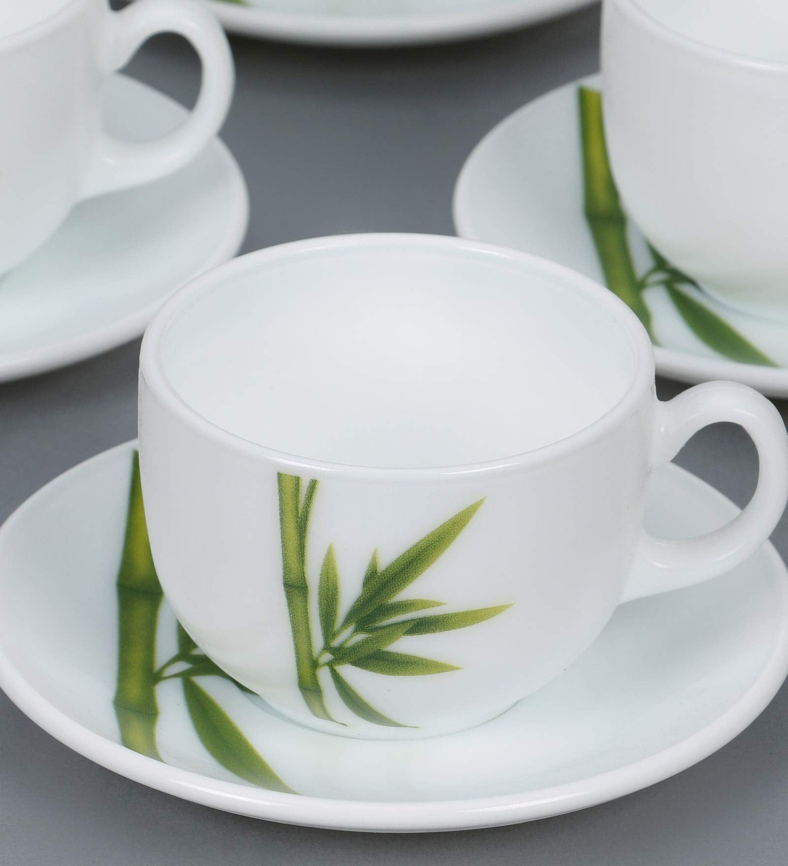 La Opala Diva, Opal Glass Crockery | Cup & Saucer Iris Regular, Set Of 12 | Fluted Green, 160 Ml | For Tea & Coffee | Microwave 