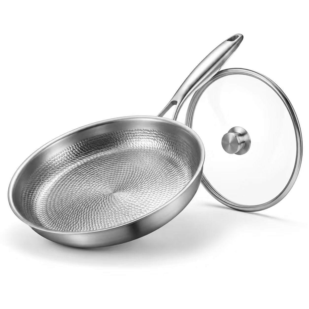 Pexucalm 12 Titanium Frying Pan with Lid, NonStick Hammered Skillet