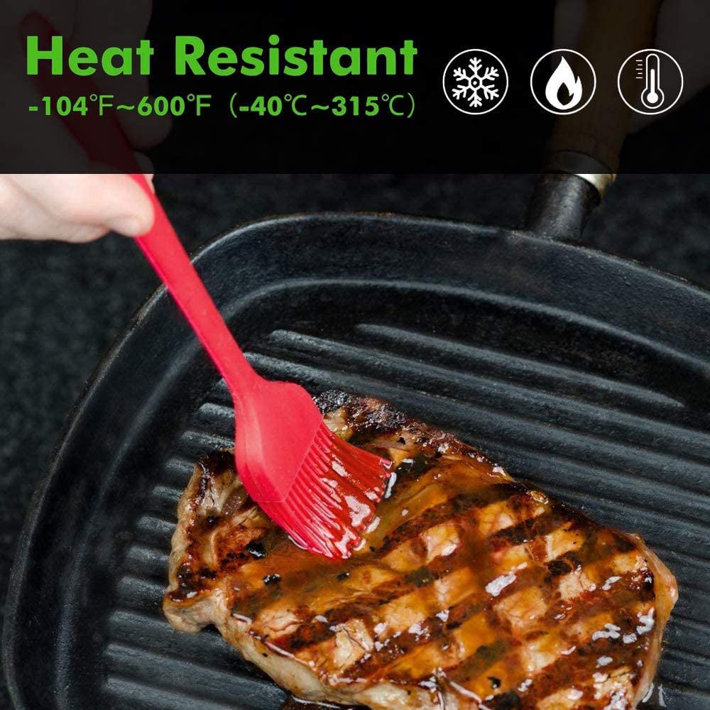 SURDOcA Silicone Pastry Basting Brush - 2Pcs 10 + 8 in Heat Resistant Brush for Baking cooking Food  BPA Free Kitchen Brush for Sauce Butter Oil  Stainless Steel core Design for Barbecue BBQ grilling