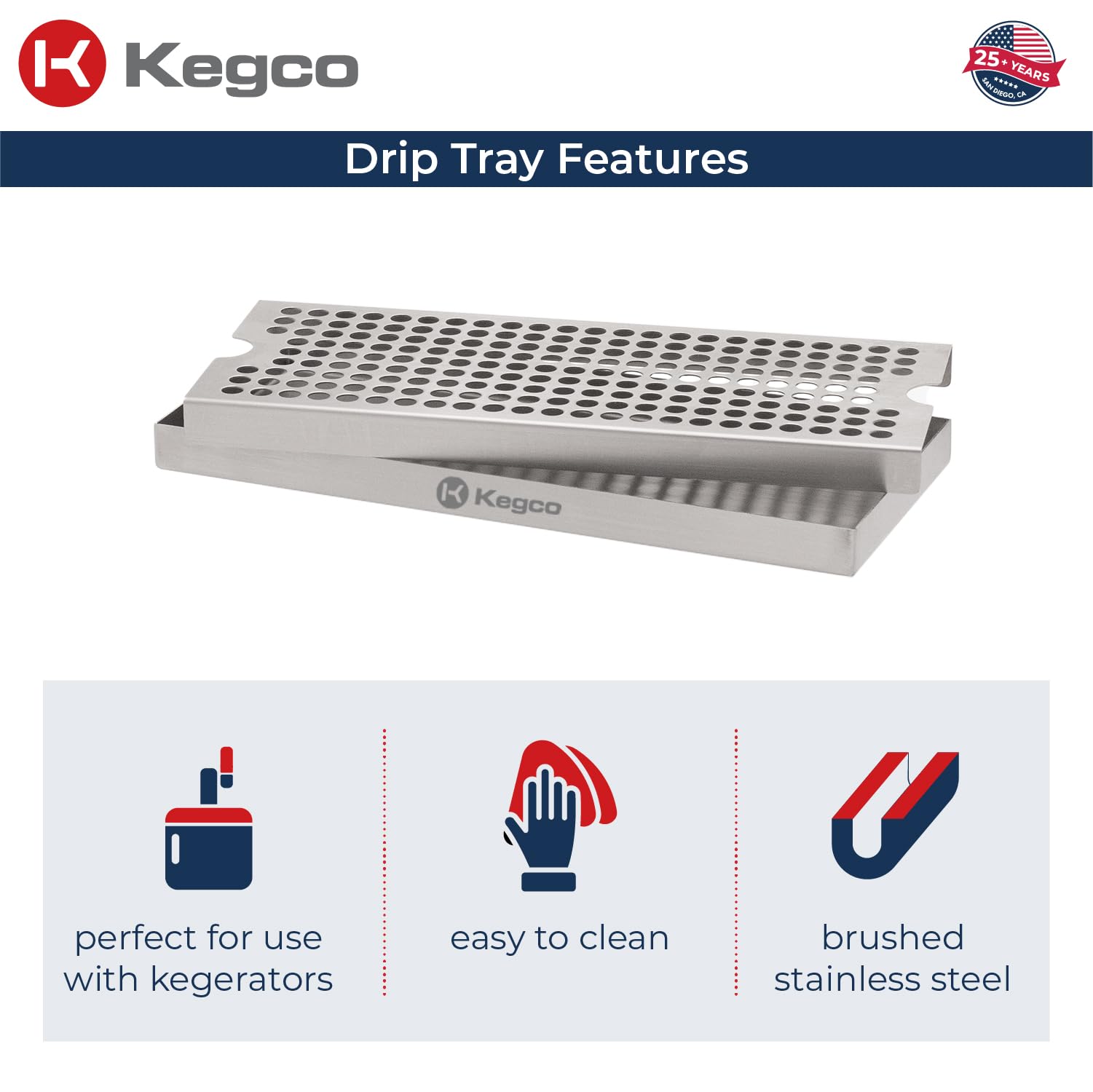 Kegco KC DP-125 Drip Tray  Pack of 1  Stainless Steel