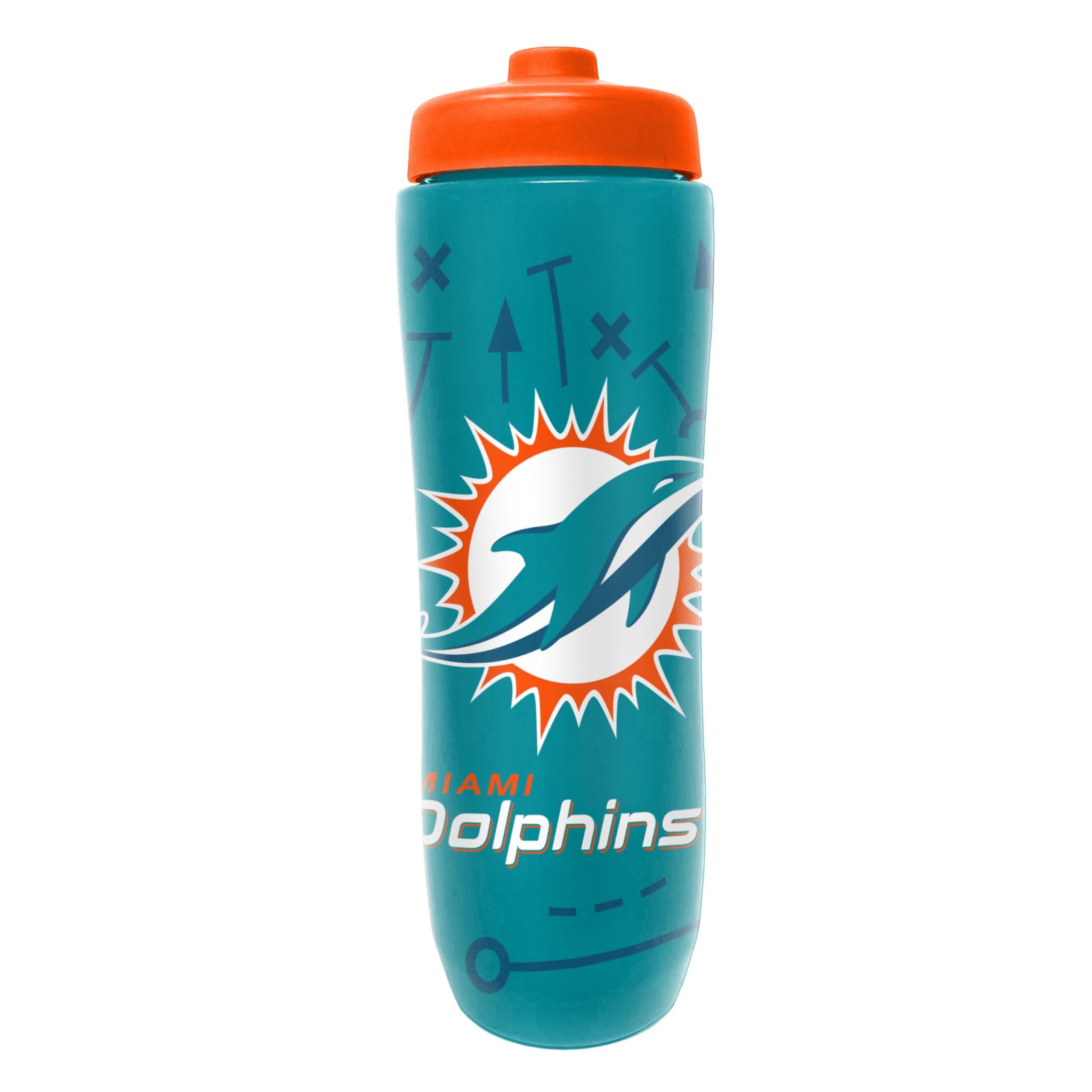 Party Animal NFL Football Squeeze Bottle, 32 oz BPA-Free Sports Water Bottle with Quick Flow for Kids & Adults, Miami Dolphins