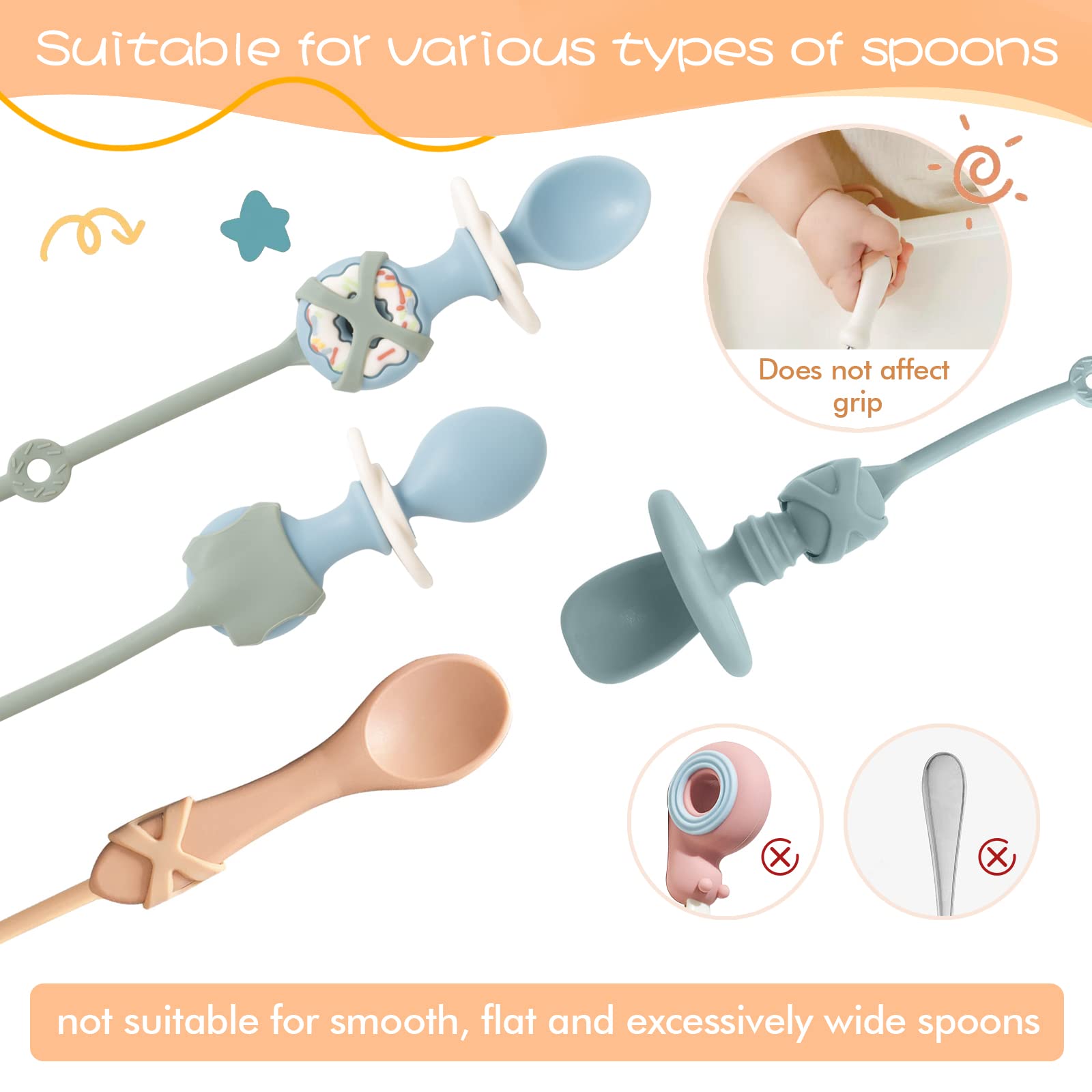 SMAutoLife Toddler Utensils,Silicone Stretch Lids for Fork and Spoon,Holder Strap Food Grade Silicone Keep Fork and Spoon Off Th