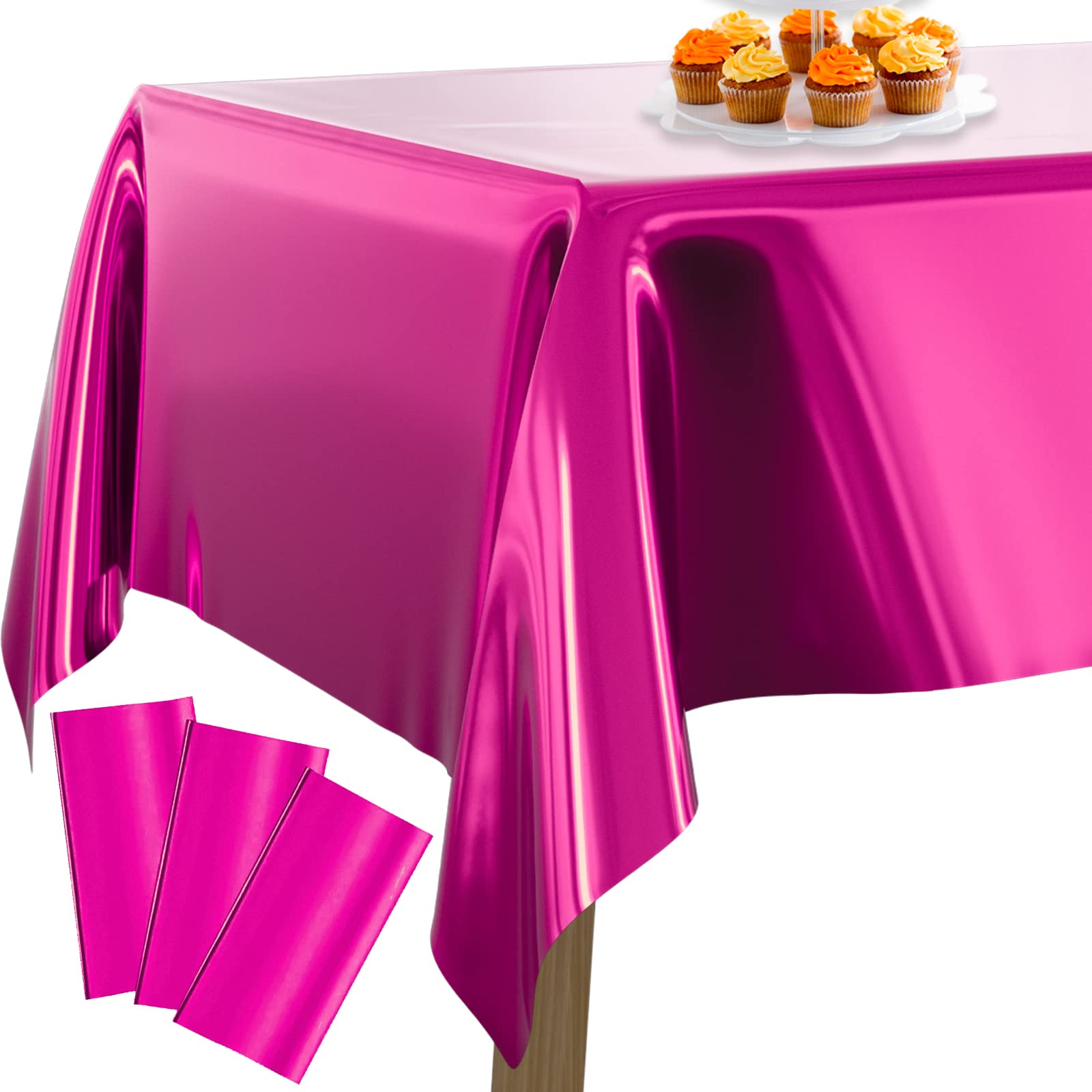 Partywoo Magenta Foil Tablecloth, 3 Pack 54 X 108 Inch Rectangle Tablecloth, Foil Tablecloth For 6 To 8 Foot Table, Metallic Tab