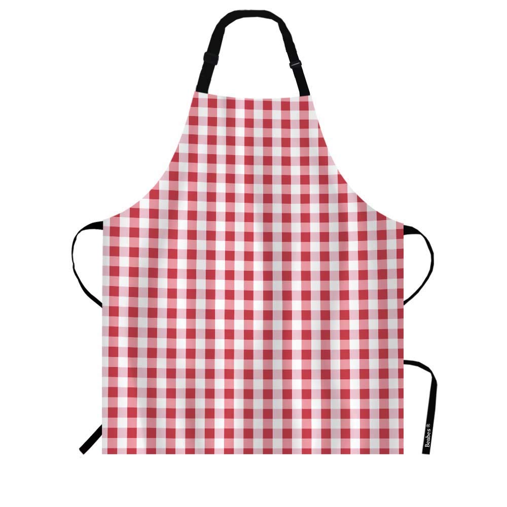 Beabes Gingham Red White Tartan Chef Apron 27 X 31 Inch Abstract Lattice Criss-Crossed Non-Pilling Bib Apron For Bbq Grilling Ga
