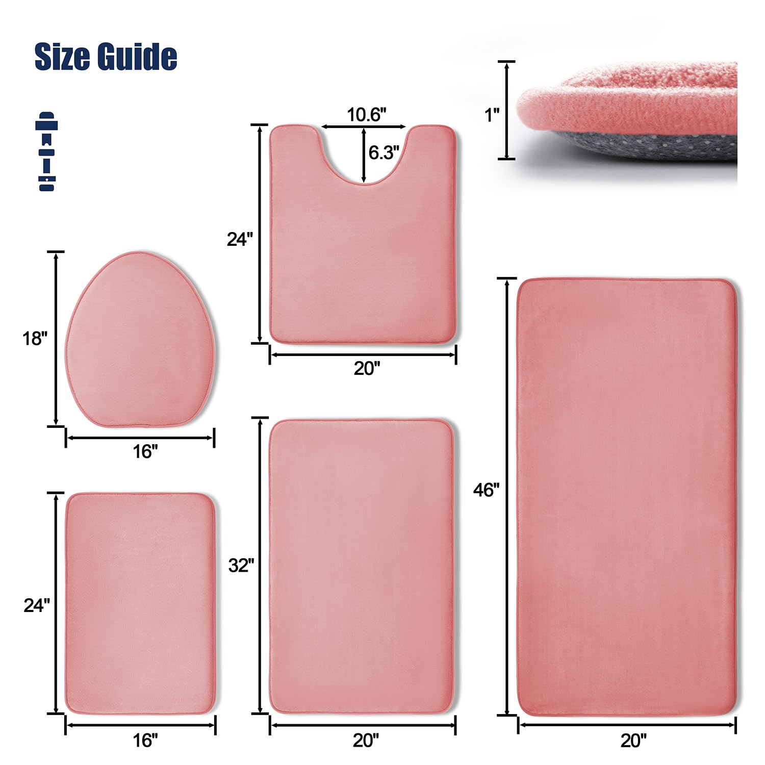 Yihouse Bathroom Rug Set 5 Piece, Memory Foam Bath Mat Set, Super Absorbent Bath Mats For Bathroom - Non-Slip & Washable Bathroo