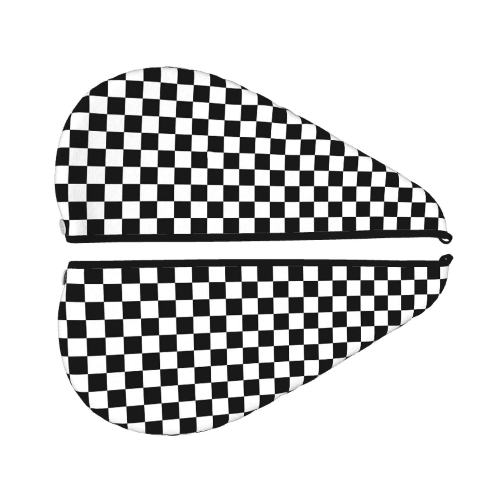 famliihw Black and White Checkerboard Hair Towel Wrap Microfiber Fast Drying Hair Turban with Buttons for Women Men Drying Curly