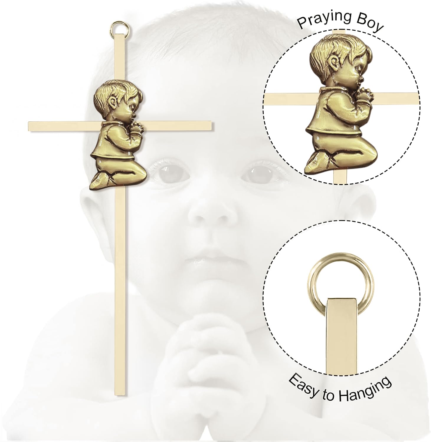 Tryuunion Baby Wall Cross Baptism and Christening Gifts for Boys, 7-inch Olive Golden Blessing Catholic Boy Baptism Crosses for