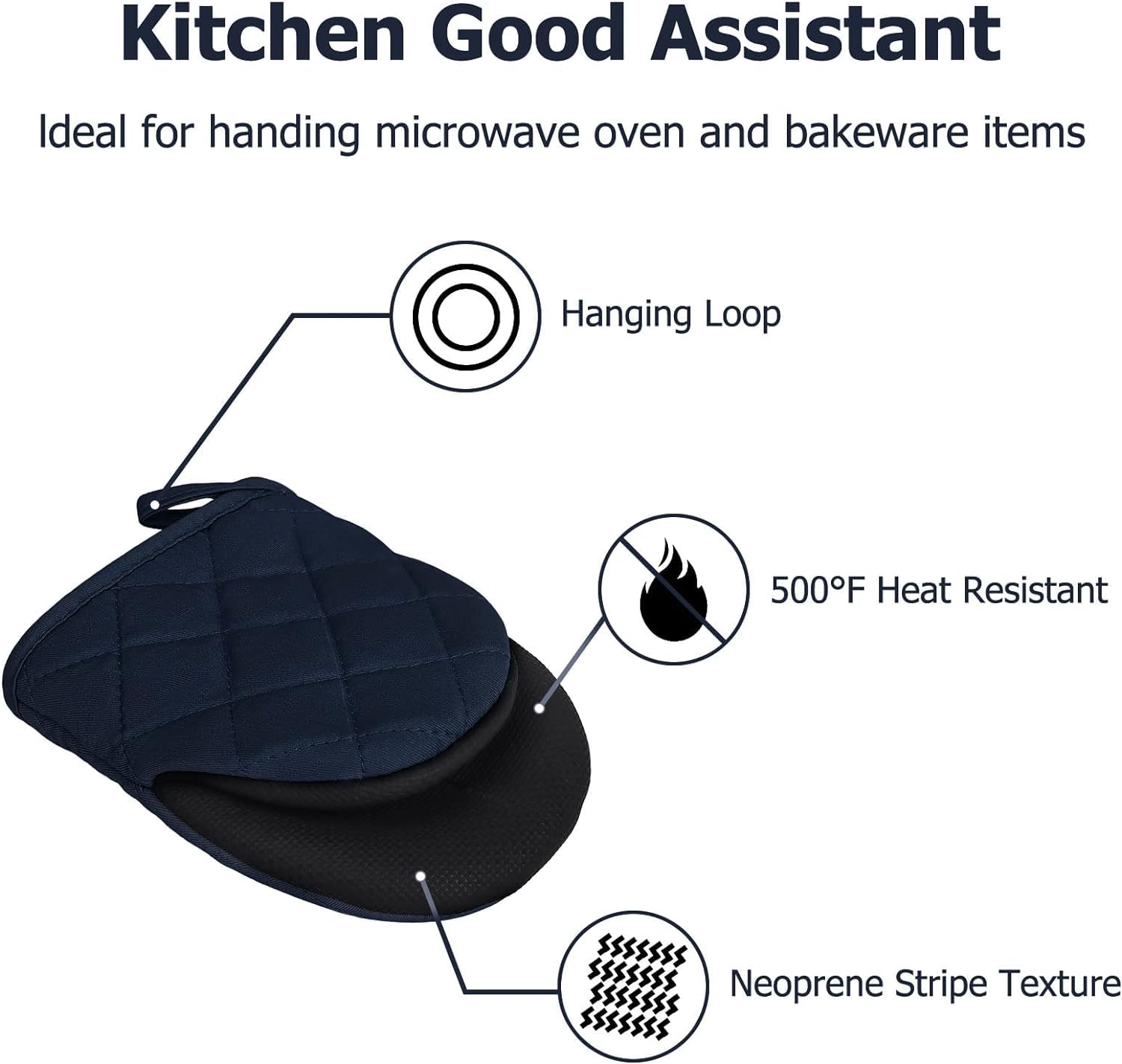 Short Oven Mitts, Heat Resistant Silicone Kitchen Mini Oven Mitts For 500 Degrees, Non-Slip Grip Surfaces And Hanging Loop Glove
