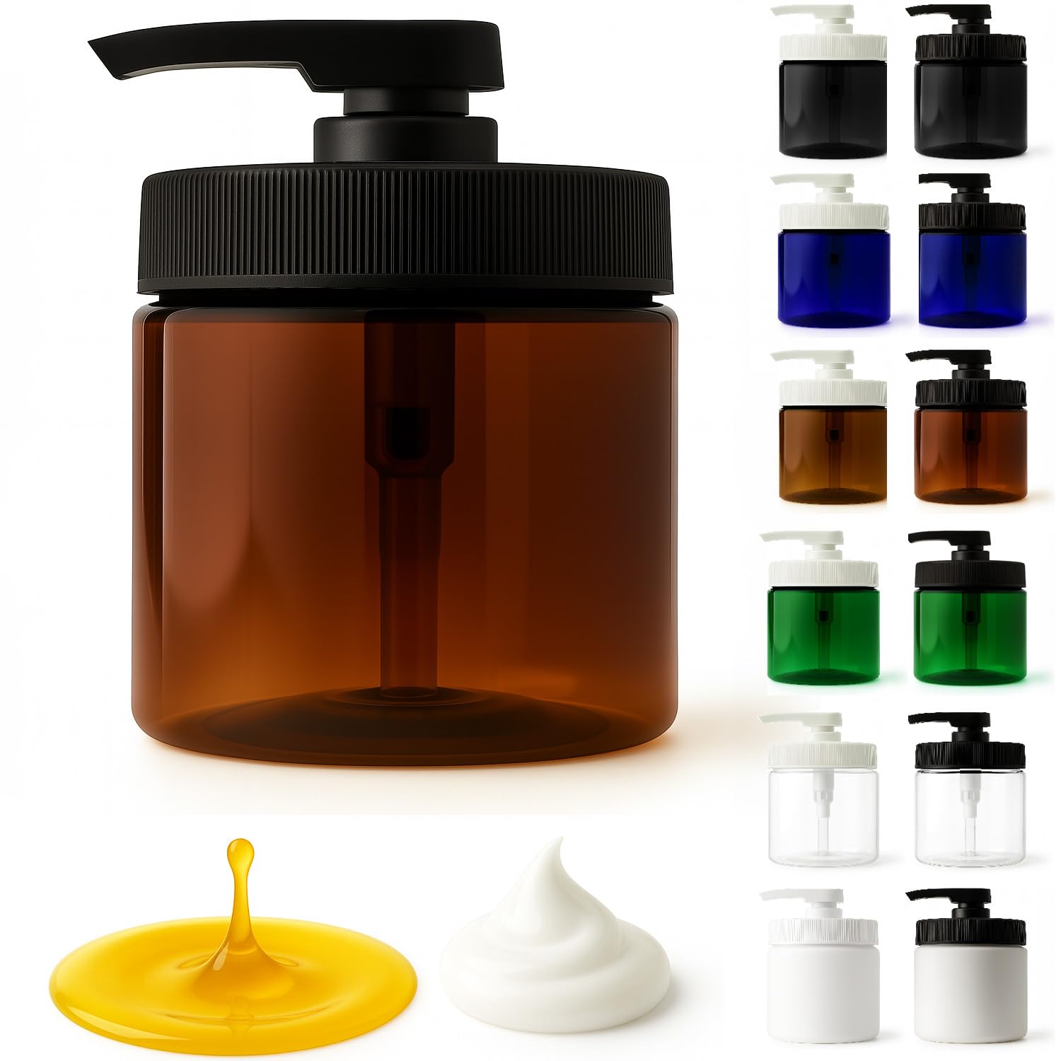 Royal Massage 16oz Refillable Pump Jar with Locking Dip Tube Dispenser - BPA-Free Plastic Container for Massage Oils, Lotions, C