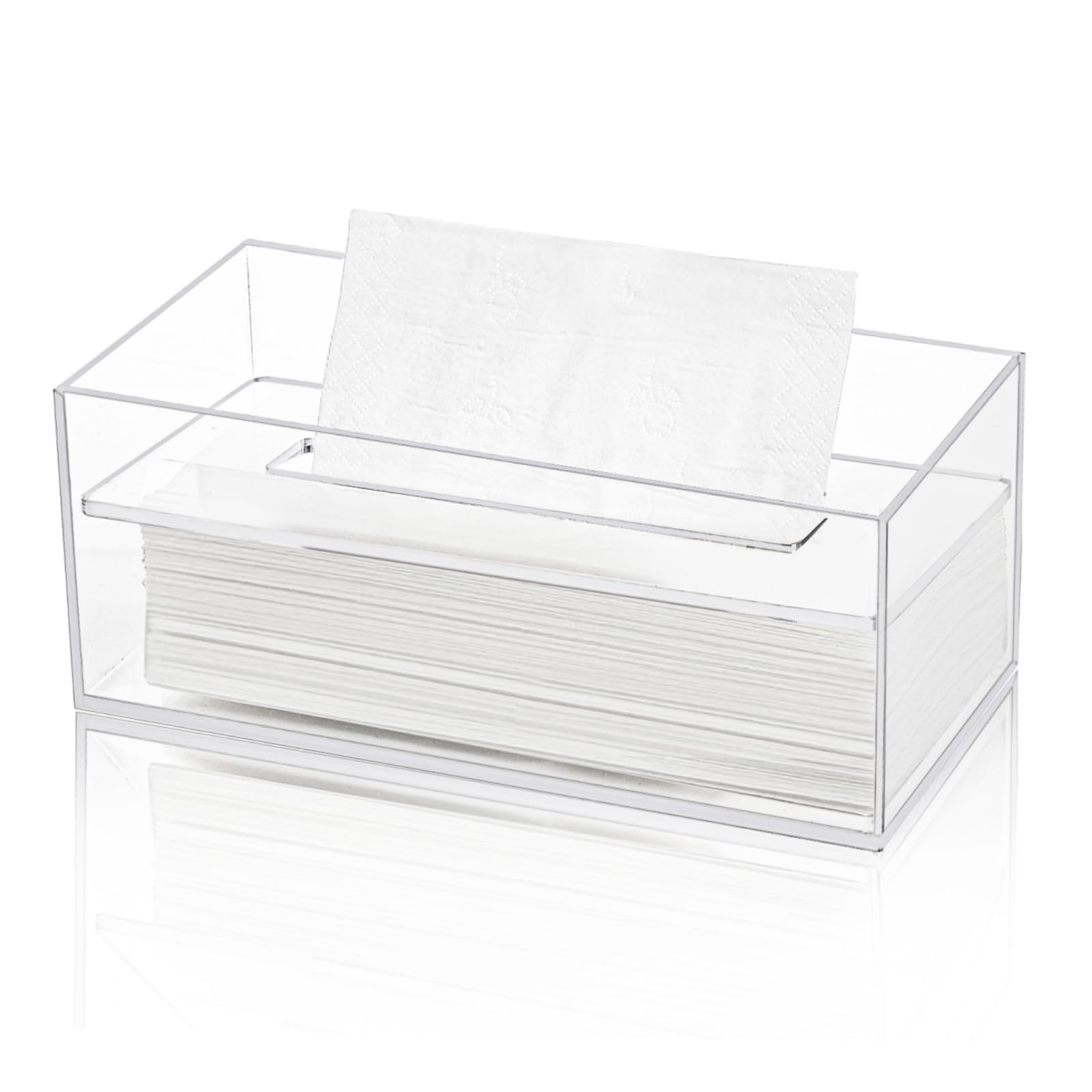 Dicunoy Acrylic Tissue Box Holder with Sinking Lid, Rectangular Facial Paper Holder with Removable Cover, Facial Napkin Dryer Sh