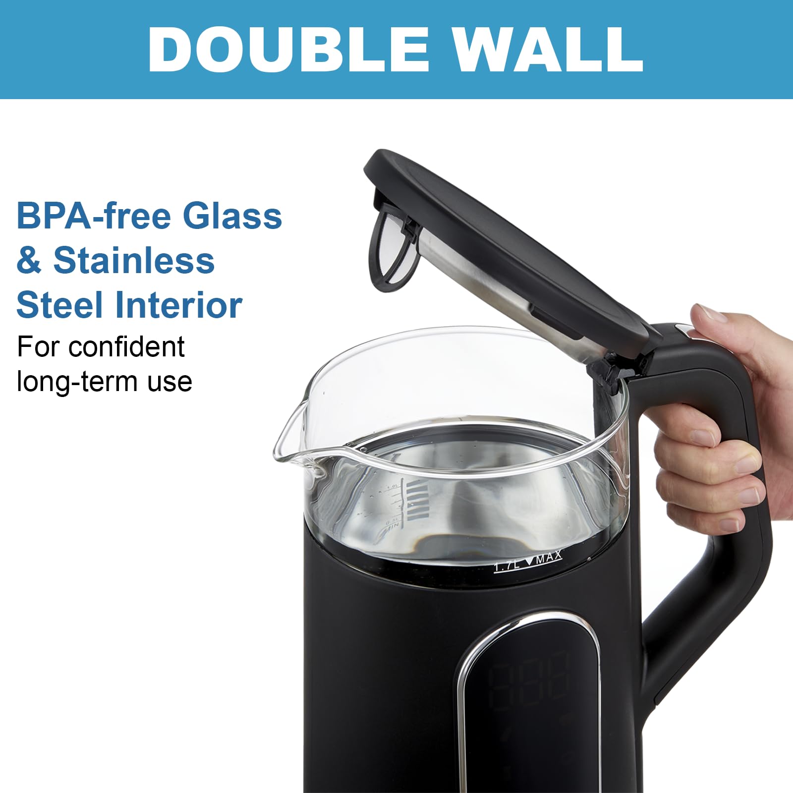 Tesslux Electric Tea Kettle, 1.7 Liter / 1500W Water Boiler Heater With Temperature Control, Cordless, Bpa-Free, 4 Preset Heatin