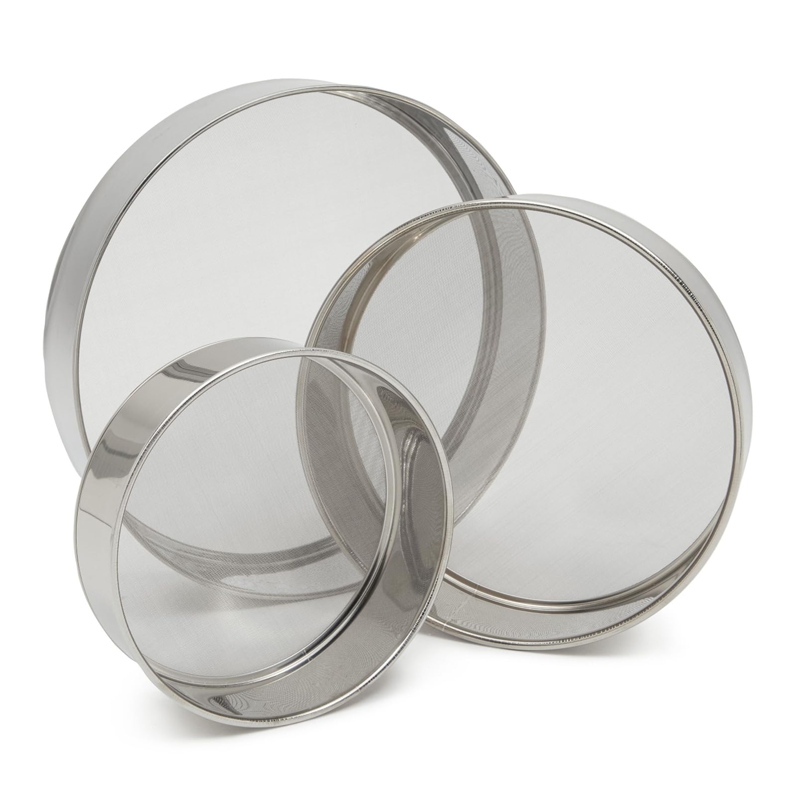 3-Piece Fine Mesh Sieve Strainer Set, Stainless Steel Professional Round Flour Sifters For Baking (3 Sizes)