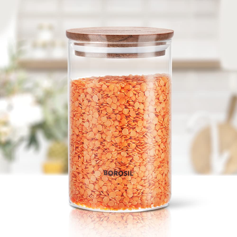 Borosil 900Ml Classic Storage Jar | Made In India Borosilicate Glass Dishwasher Safe Container For Kitchen | Airtight Multipurpo