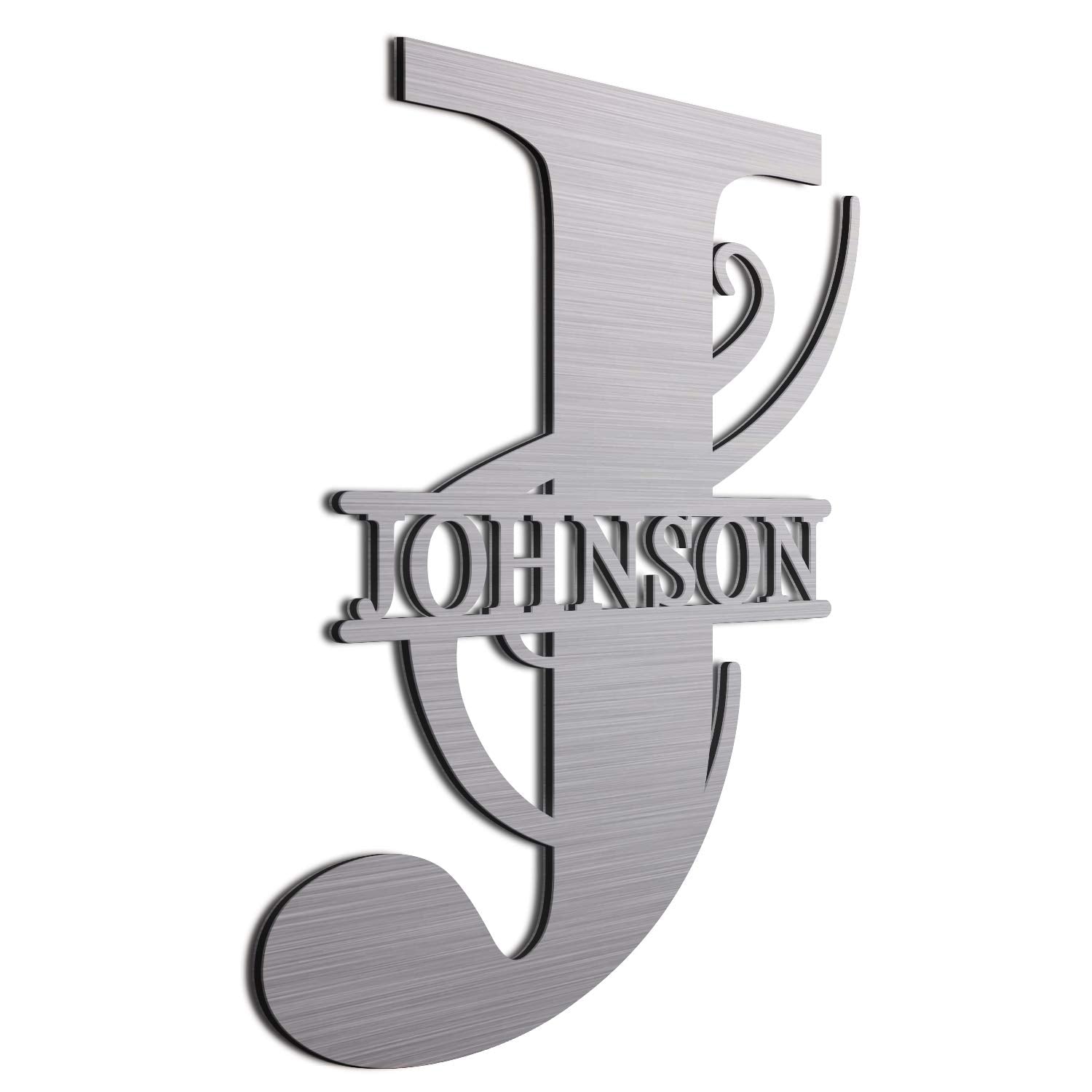 JASS GRAPHIX Johnson 12 Brushed Aluminum Monogrammed Sign Door Wall Decor Last Name Signs for Home