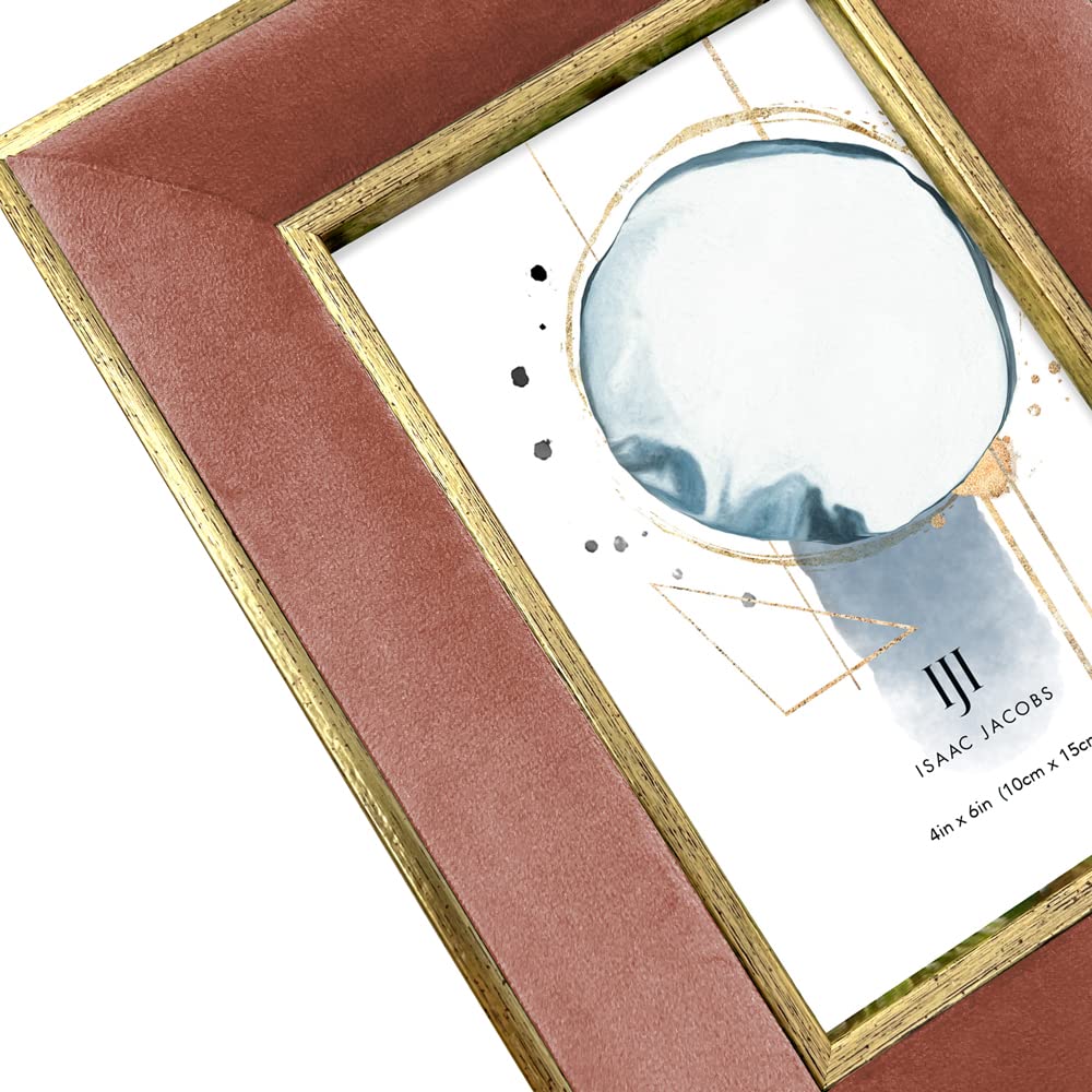 Isaac Jacobs Velvet Picture Frame with Metallic Gold Double Border, Photo Frame, Horizontal & Vertical, Made for Tabletop & Wall