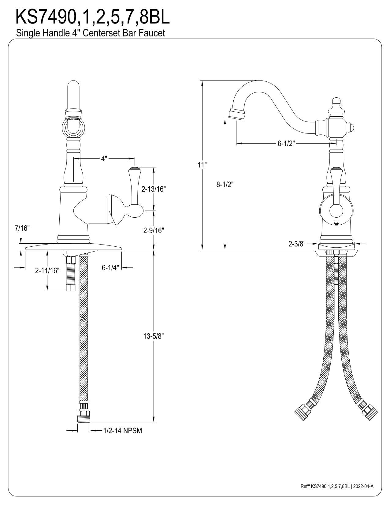 Kingston Brass Ks7495Bl English Vintage Bar Faucet, Oil-Rubbed Bronze, 11.06 X 6.25 X 2.38