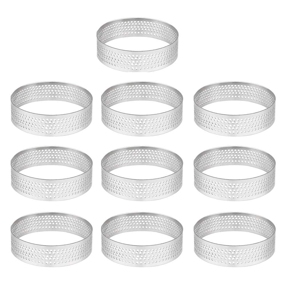 10 Pcs 2.76 Inch Stainless Steel Tart Ring, Heat-Resistant Perforated Cake Mousse Ring, Round Ring Baking Doughnut Tools (7Cm)