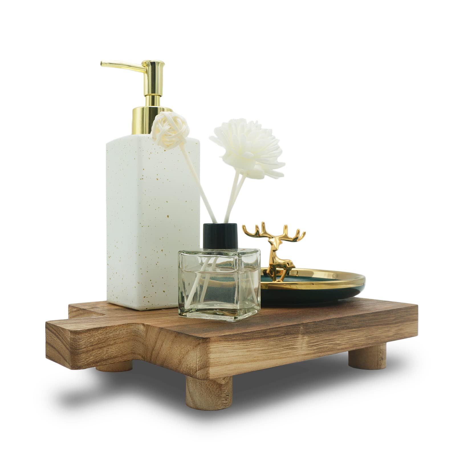 Handmade Wooden Tray,Practical Bathroom And Kitchen Decoration For Soap,Bath Bottles,Candles,Toilet Paper,Plant Holder(10.8 X 6.