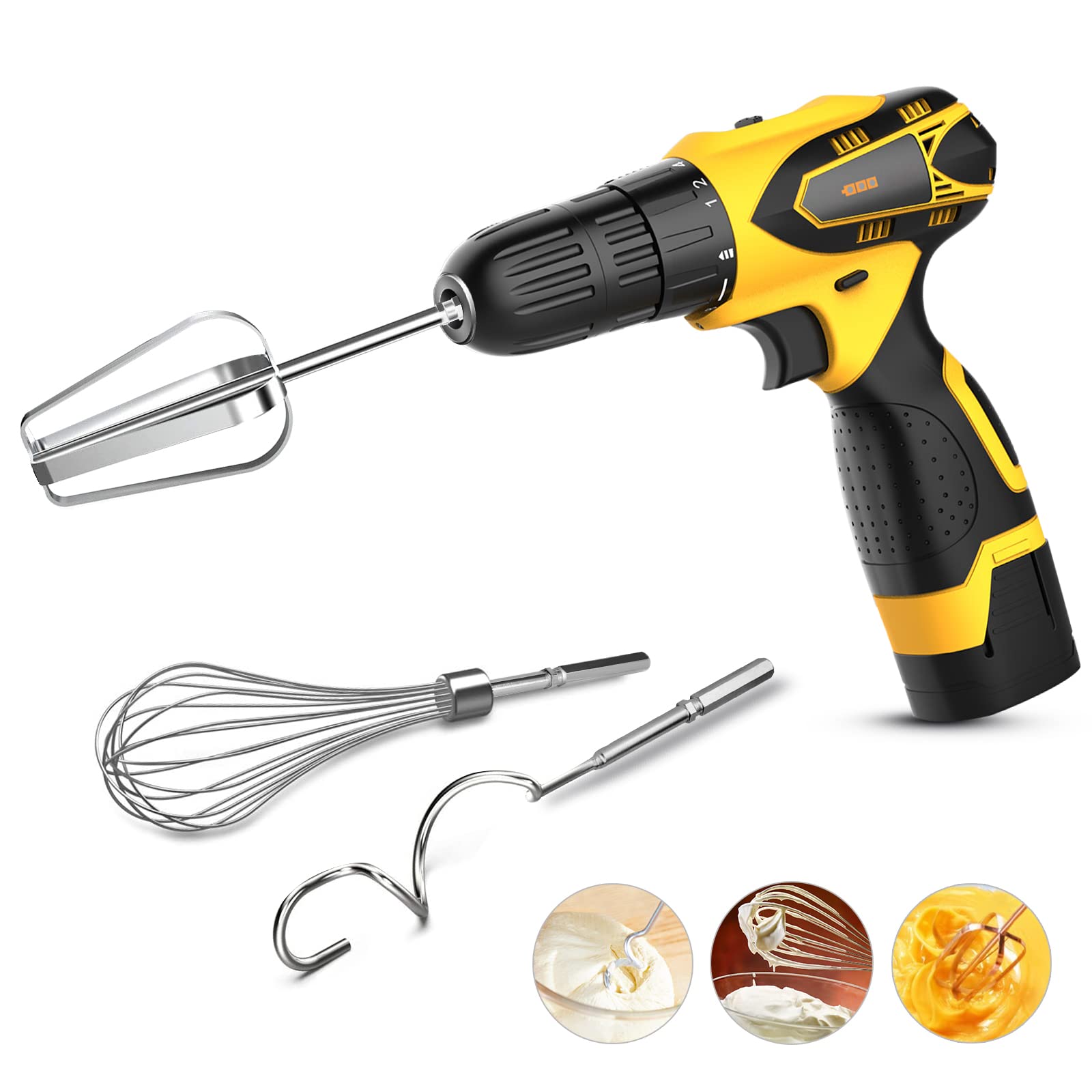 3Pcs Hand Mixer Electric Attachments Set For Drill, Homicozy Stainless Steel Mixer Electric Handheld Egg Beater, Whisk & Dough H