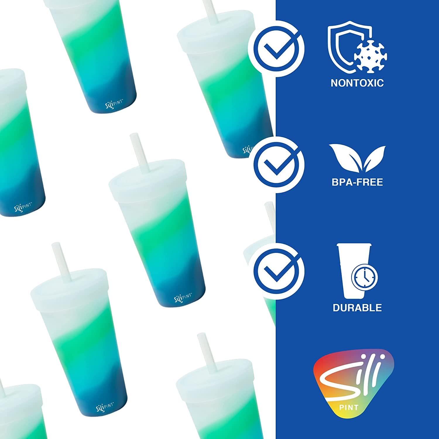 Silipint 22-Ounce Silicone Tumbler Cups With Lids And Straws, Unbreakable, Reusable Tumblers With Airtight Lids And Extra-Thick