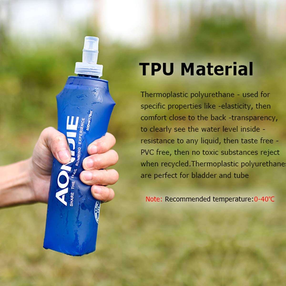 Aonijie Tpu Soft Folding Water Bottles Collapsible Flask For Hydration Pack For Running Hiking Cycling Climbing Pack Of 2 (250Ml
