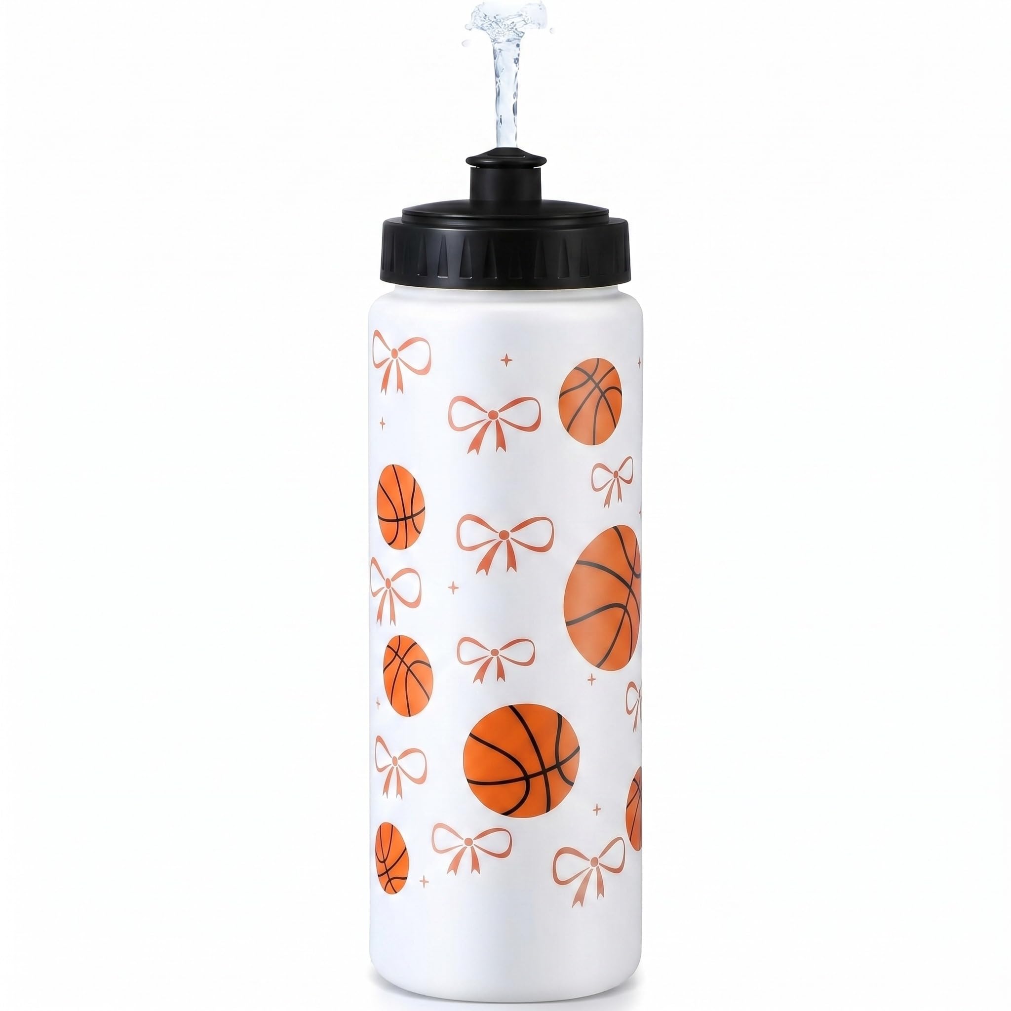 CHENGU 1 Pcs Water Bottle 20 oz Pink Bow Sports Ball Bottle Reusable Squeeze Plastic Easy Carry Leak Proof Cup Accessories for T