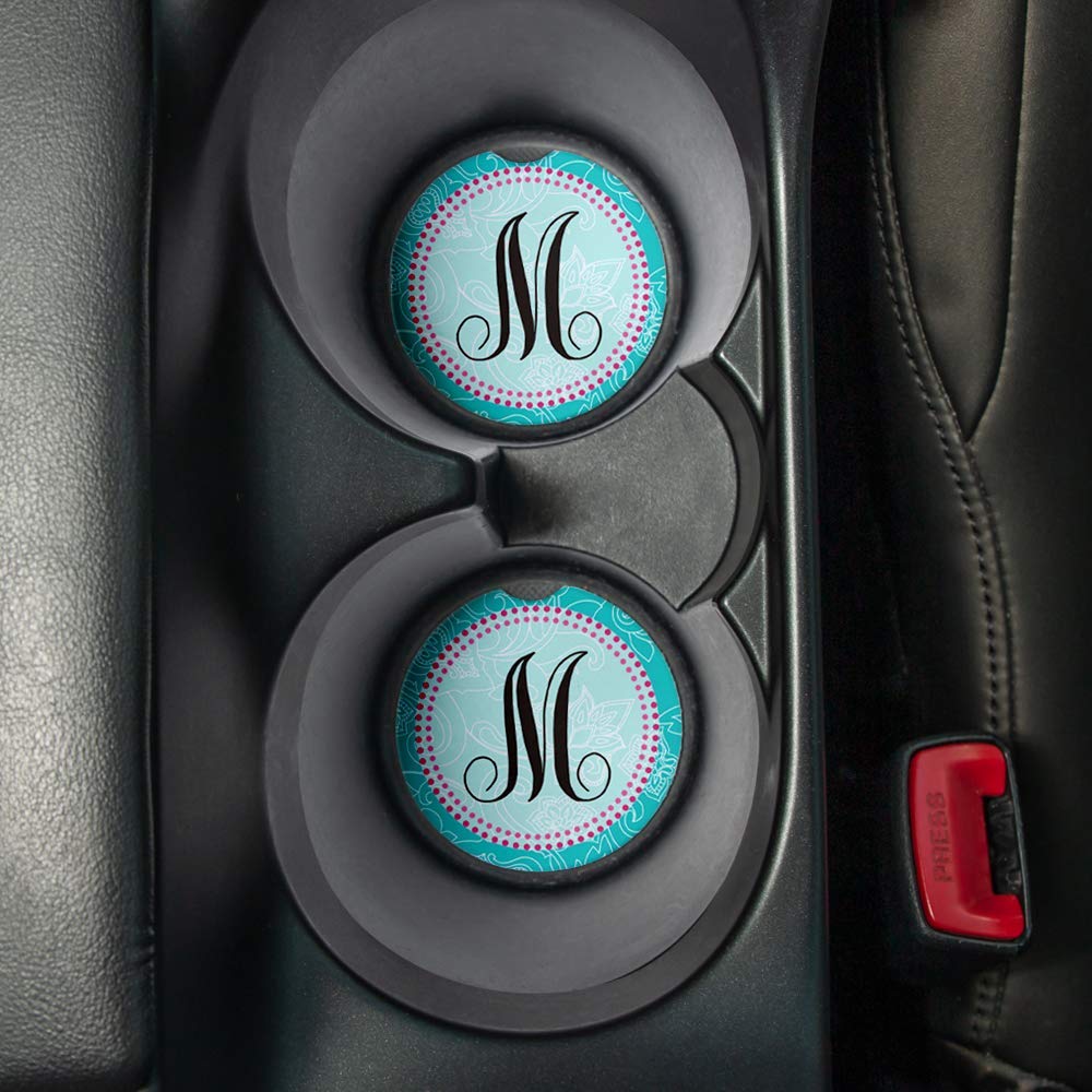 Monogram M | Car Coasters For Drinks Set Of 2 | Perfect Car Accessories With Absorbent Coasters. Car Coaster Measures 2.56 Inche