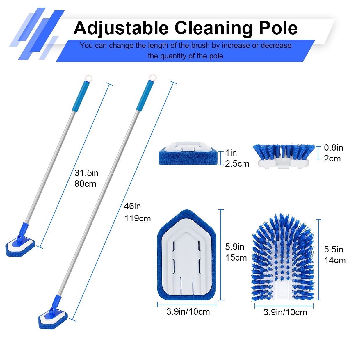 Lalafancy Bathroom Scrubber With Extendable Long Handle 50'' -2-In-1 Tub And Tile Cleaning Brush Interchangeable Head Attachment