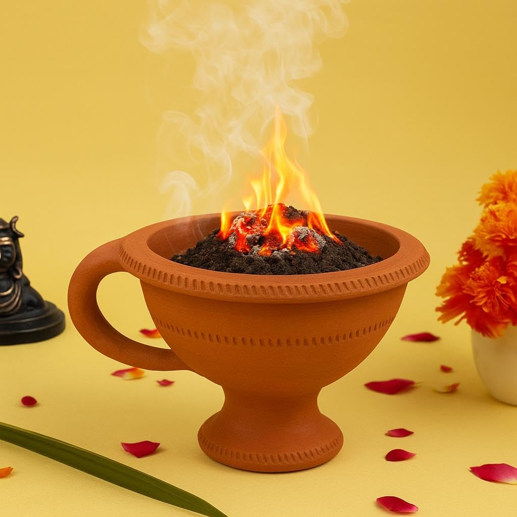 Kc Products Desi Handmade Natural Clay Dhupdhani  Dhoop Loban Dani/Dhuni Burner Holder/Pot Stand For Puja/Hawan/Dhuni [Shop/Offi