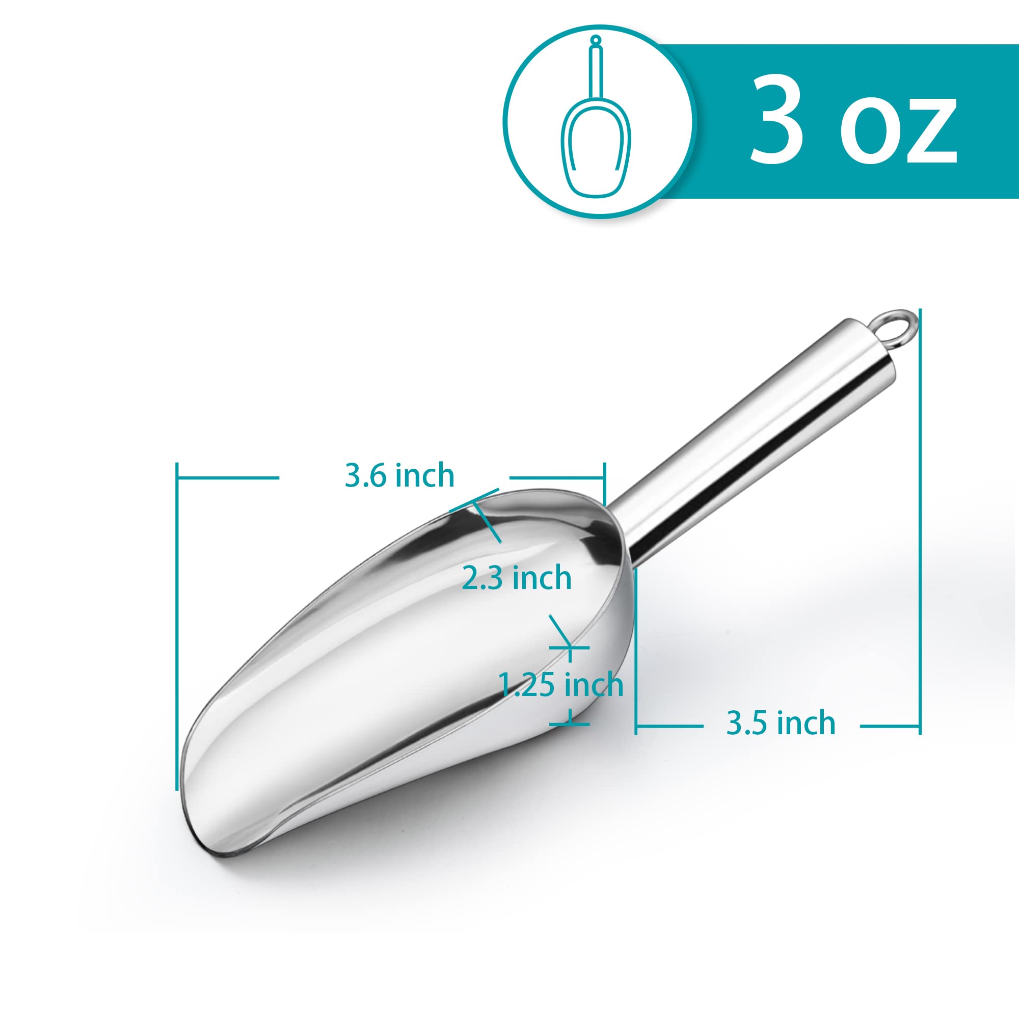 LIANYU Mini Ice Scoop, 3oz Stainless Steel, Mirror Finish, Dishwasher Safe, Ideal for Candy, Flour, Sugar, Kitchen & Bar Use