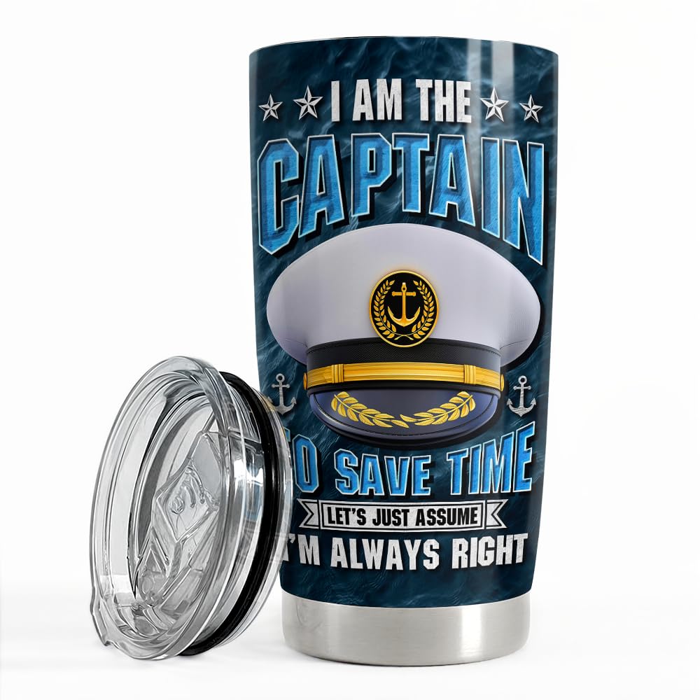 Captain Tumbler 20oz Boat Captain Gifts for Men Boater Boats Owners Stainless Steel Insulated Tumblers Coffee Travel Mug Cup Boa